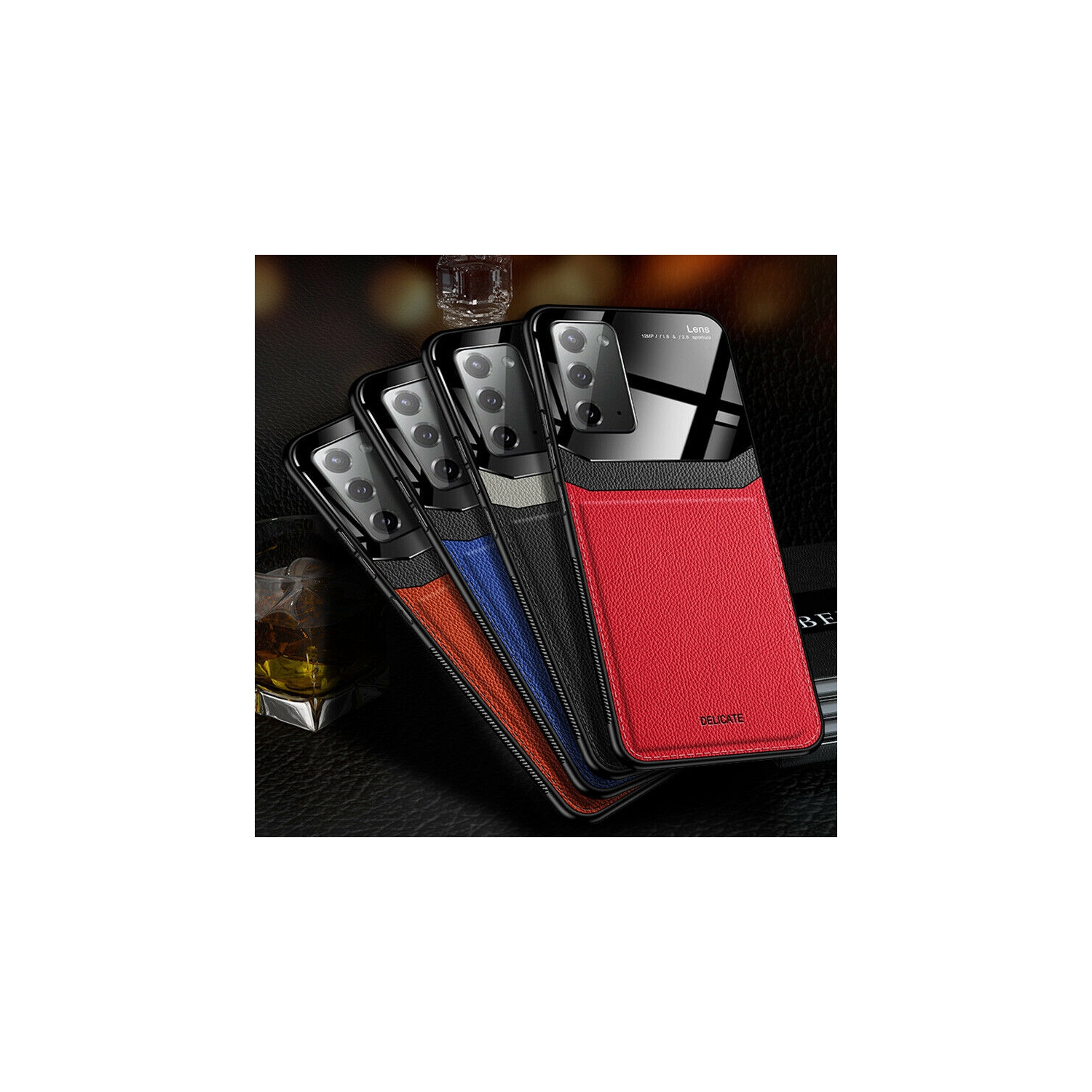 Delfin – Étui en cuir protection anti Slide Protection pour appareil photo antichoc écran en plexiglas Étui mince pour téléphone Galaxy NOTE 20 ULTRA