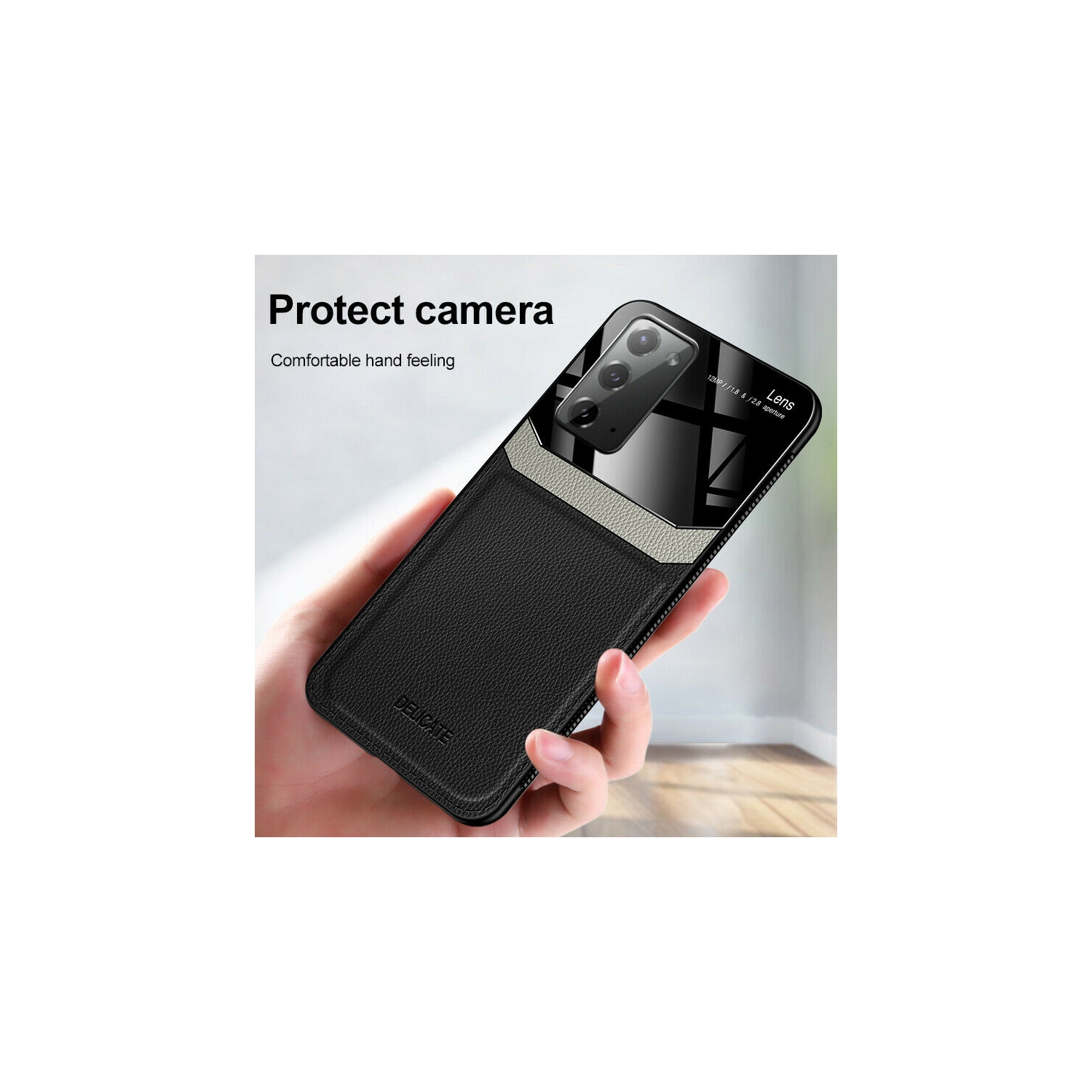 Delfin – Étui en cuir protection anti Slide Protection pour appareil photo antichoc écran en plexiglas Étui mince pour téléphone Galaxy NOTE 20 ULTRA