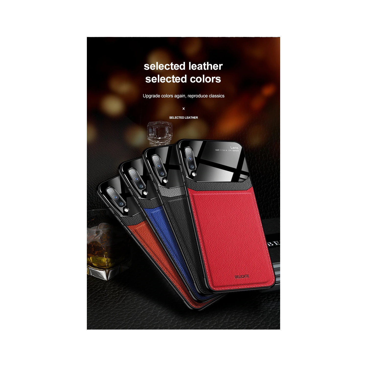 Delfin – Étui en cuir protection anti-glissement pour appareil photo couvercle antichoc plexiglass Étui pour téléphone Étui mince pour Samsung Galaxy