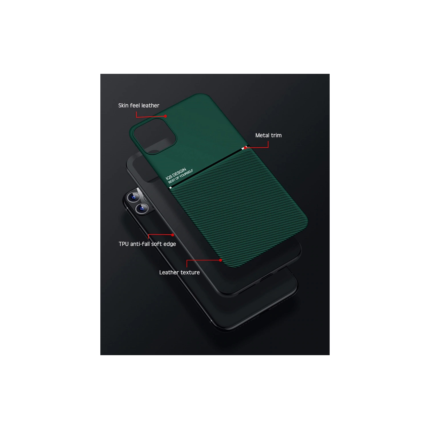 Kelvin Leather Magnetic Texture Slim Matte Back Phone Cove Anti Fall Frosted Stripe Cases For iPhone 12 and 12 Pro -Green