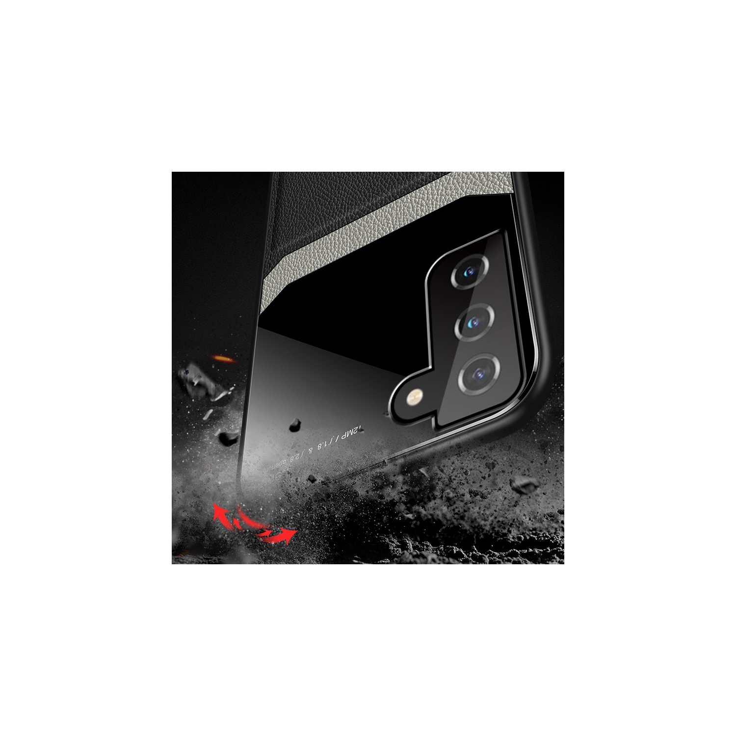 Delfin Leather Case Anti Slide Camera Protection Shockproof cover Plexiglass Bumper Phone Case Slim Cover for Samsung Galaxy S21 PLUS -Brown