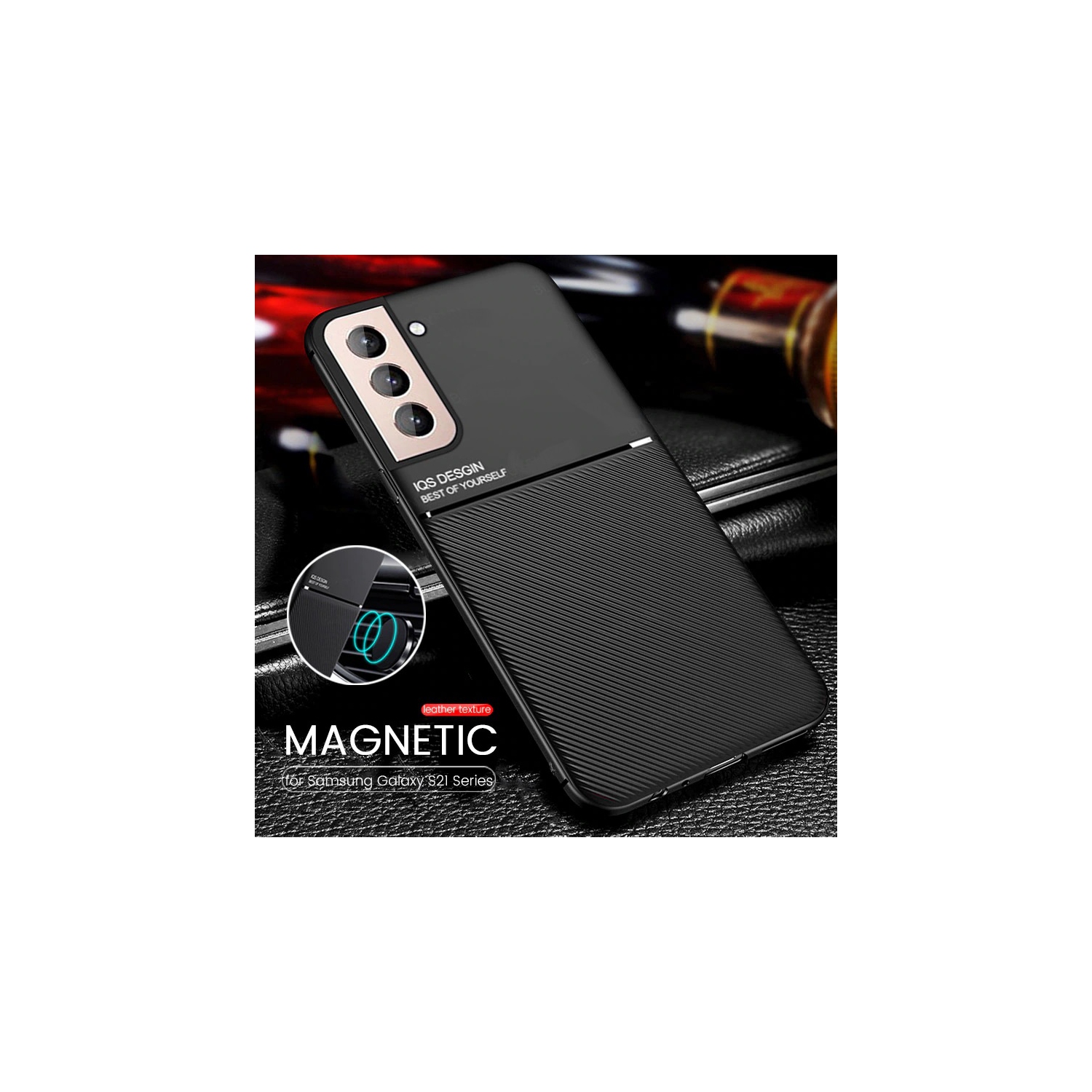 Kelvin Leather Magnetic Texture Slim Matte Back Phone Cove Anti Fall Frosted Stripe Cases For Samsunf Galaxy S21 PLUS -Black