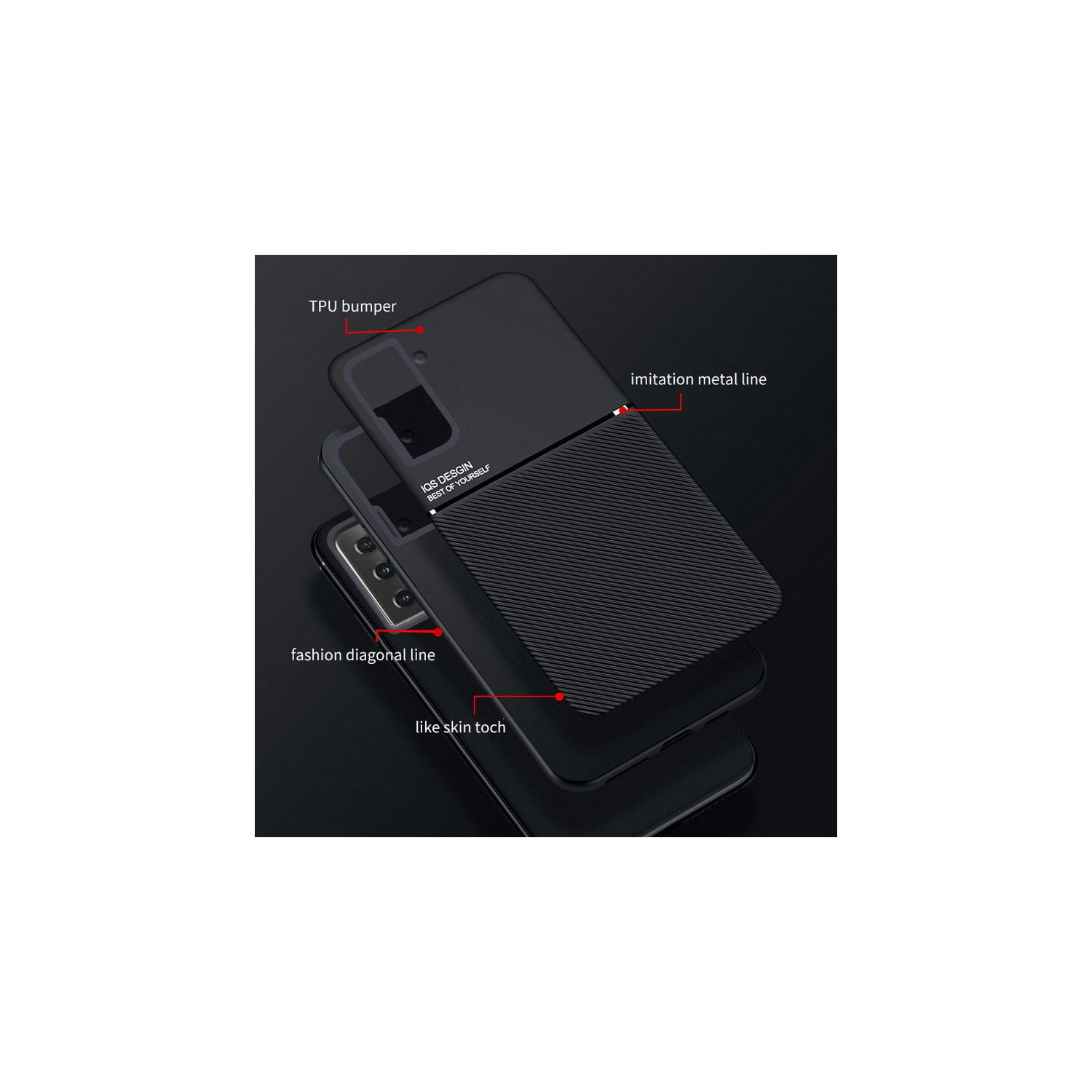 Kelvin Leather Magnetic Texture Slim Matte Back Phone Cove Anti Fall Frosted Stripe Cases For Samsunf Galaxy S21 PLUS -Black