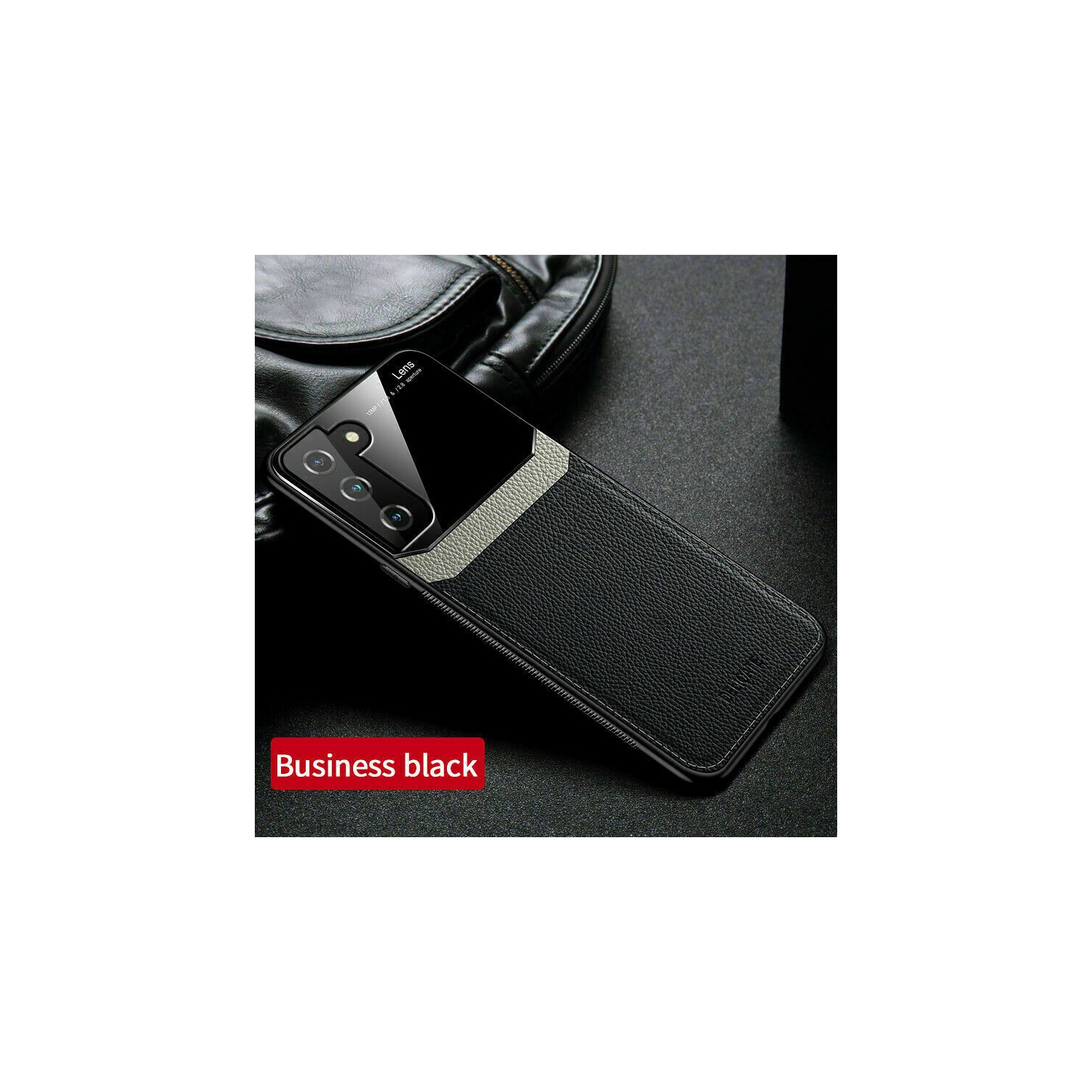 Delfin Leather Case Anti Slide Camera Protection Shockproof cover Plexiglass Bumper Phone Case Slim Cover for Samsung Galaxy S21 PLUS -Blue