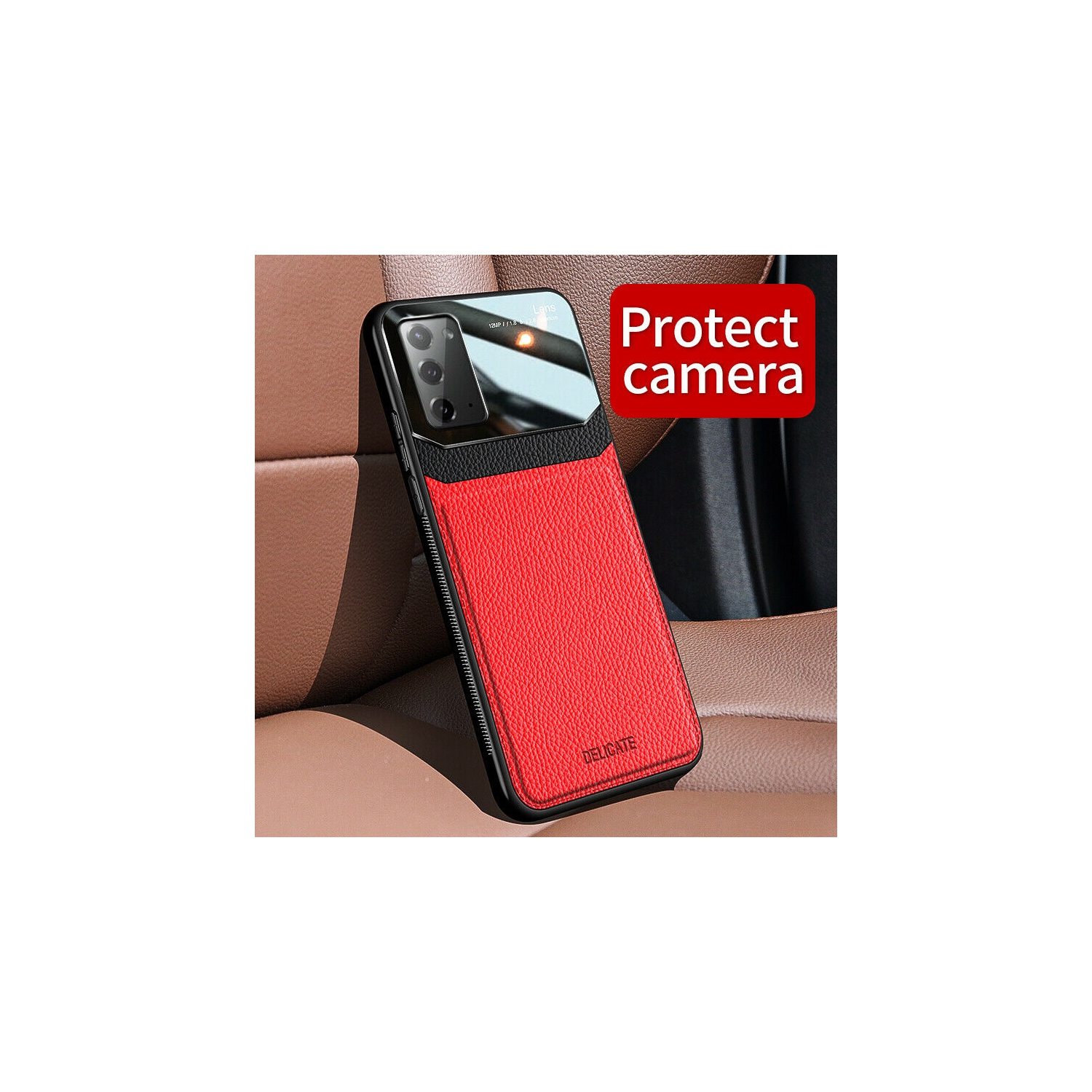 Delfin – Étui en cuir protection anti-glissement pour appareil photo couvercle antichoc plexiglass Étui pour téléphone Étui mince pour Samsung Galaxy