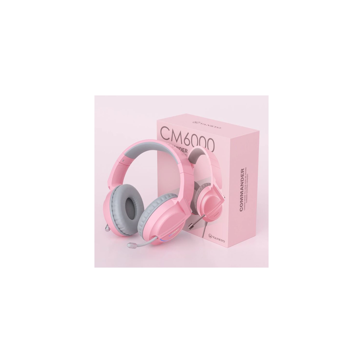 VANKYO CM6000 Gaming Headset, PC Gaming Headphone with Microphone, 7.1 Surround Sound, Noise Isolation, Comfortable Earmuffs, LED Lights, Pink