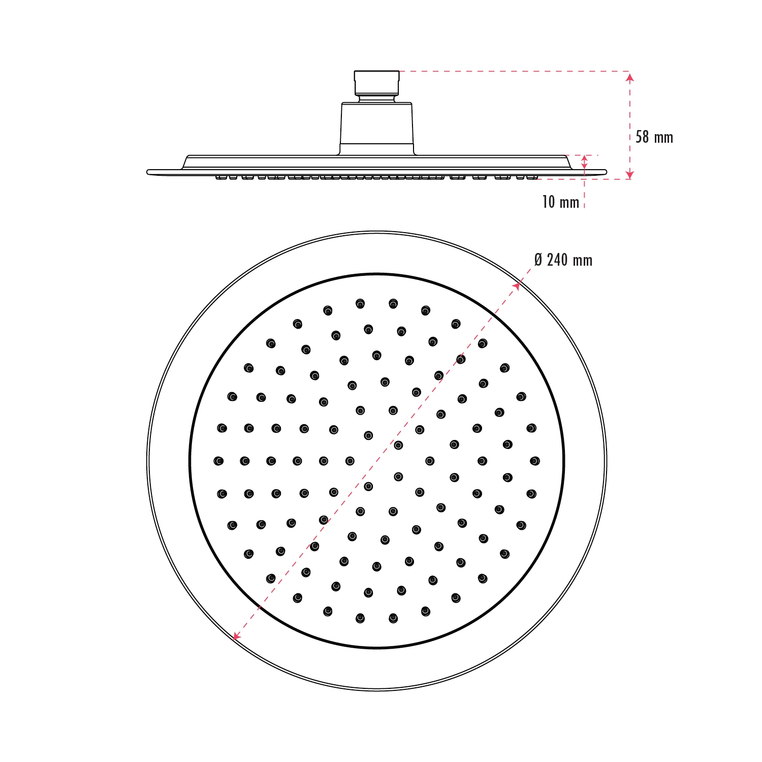 Akuaplus® Round Shower Head - 9.5-in - Chrome