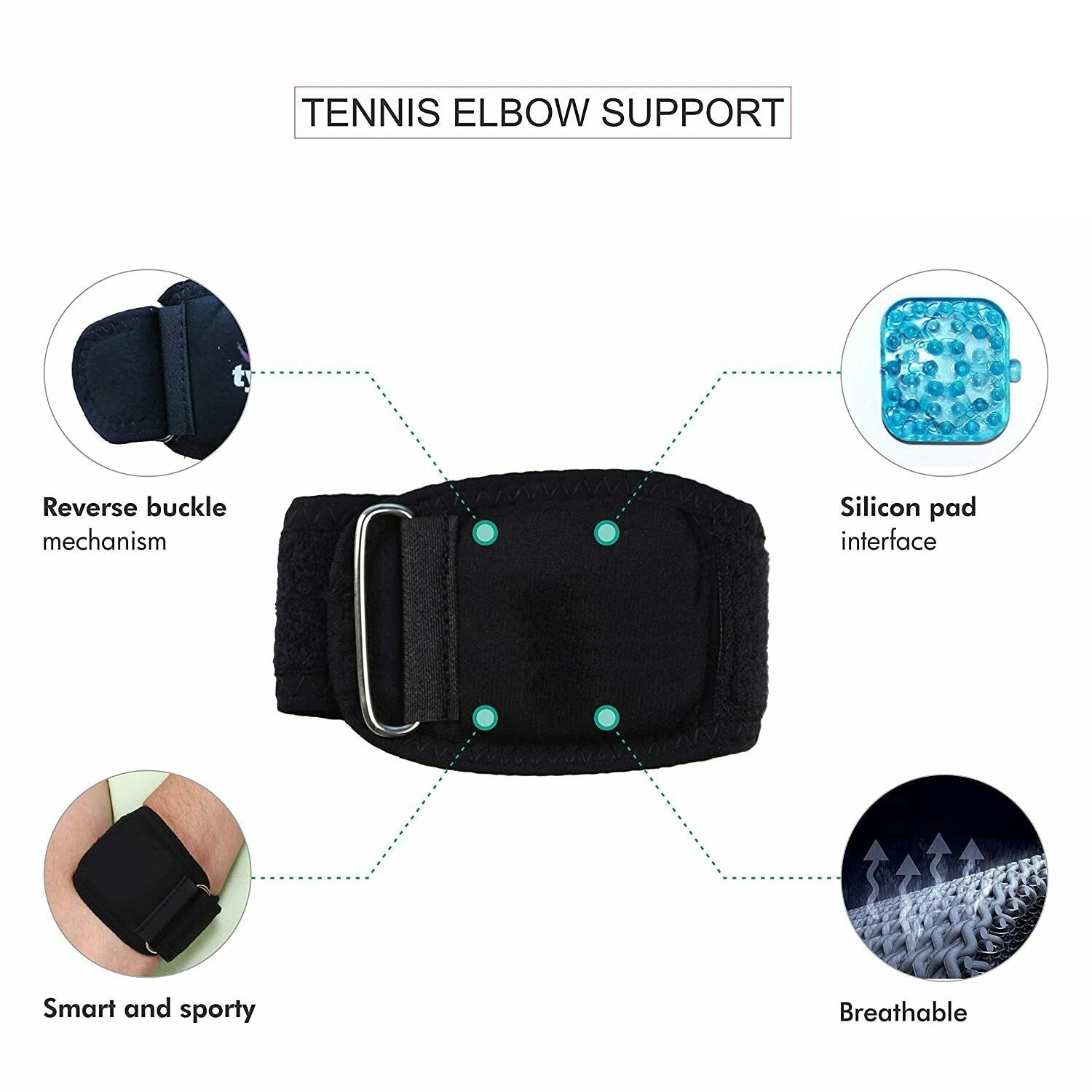 ISTAR Infused Adjustable Compression Tennis and Golfer Elbow Support Brace, with Pad for Muscle and Joint Pain Relief, Tendinitis, Carpal Tunnel