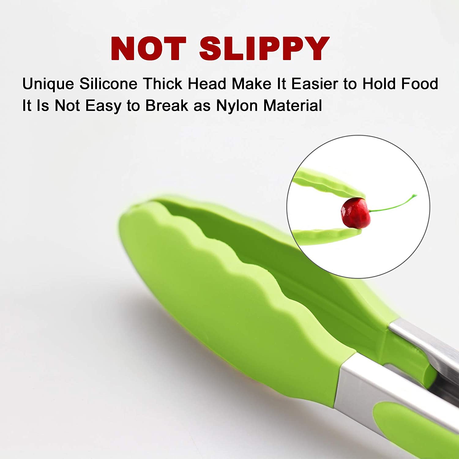 ISTAR Premium Silicone Cooking Tongs, 9-Inch BPA Free Non-Stick Stainless Steel BBQ Grilling Locking Food Tong, Light Green