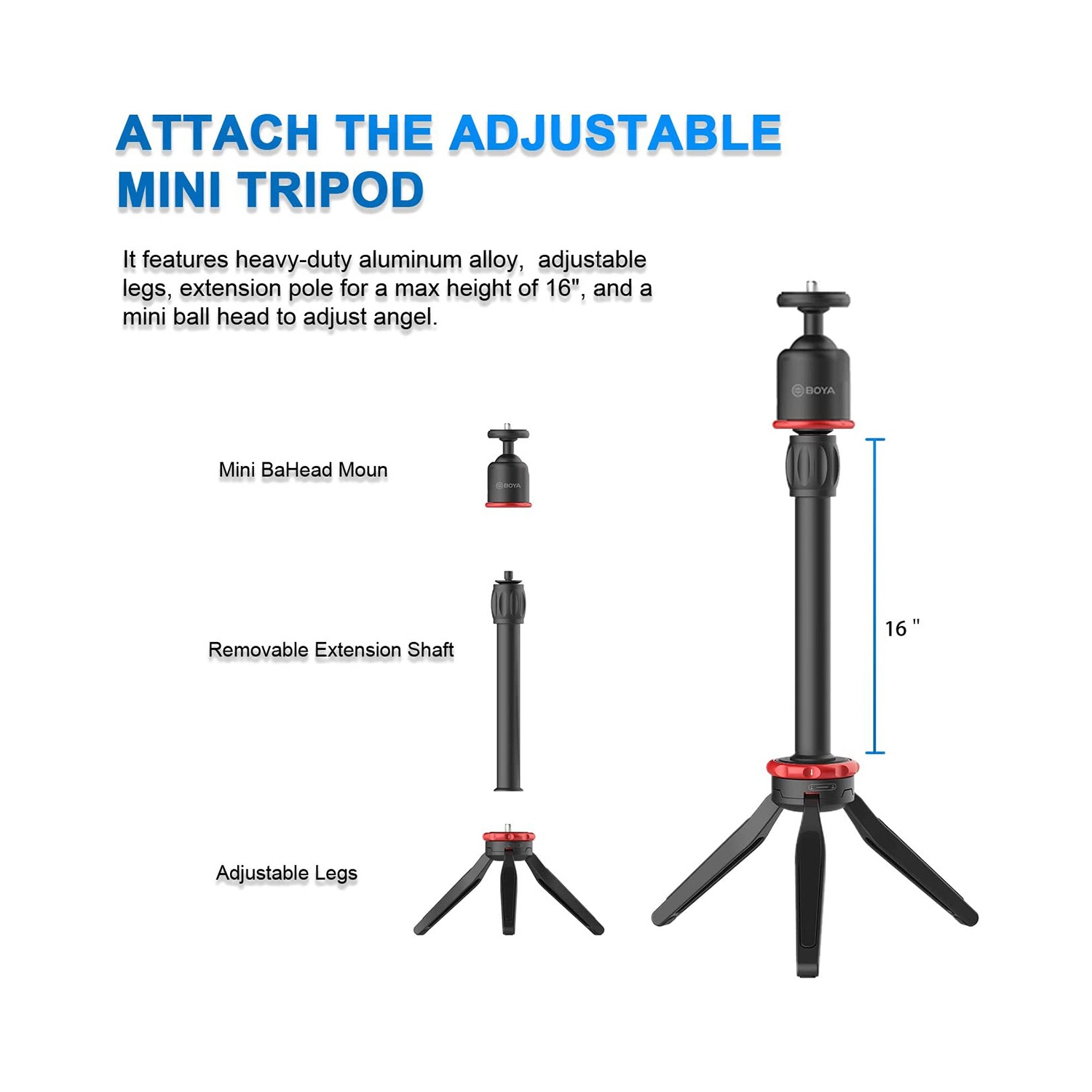 BOYA BY-VG350 Ultimate Smartphone Vlogger Kit with Mini Tripod, Extension Tube, LED Light