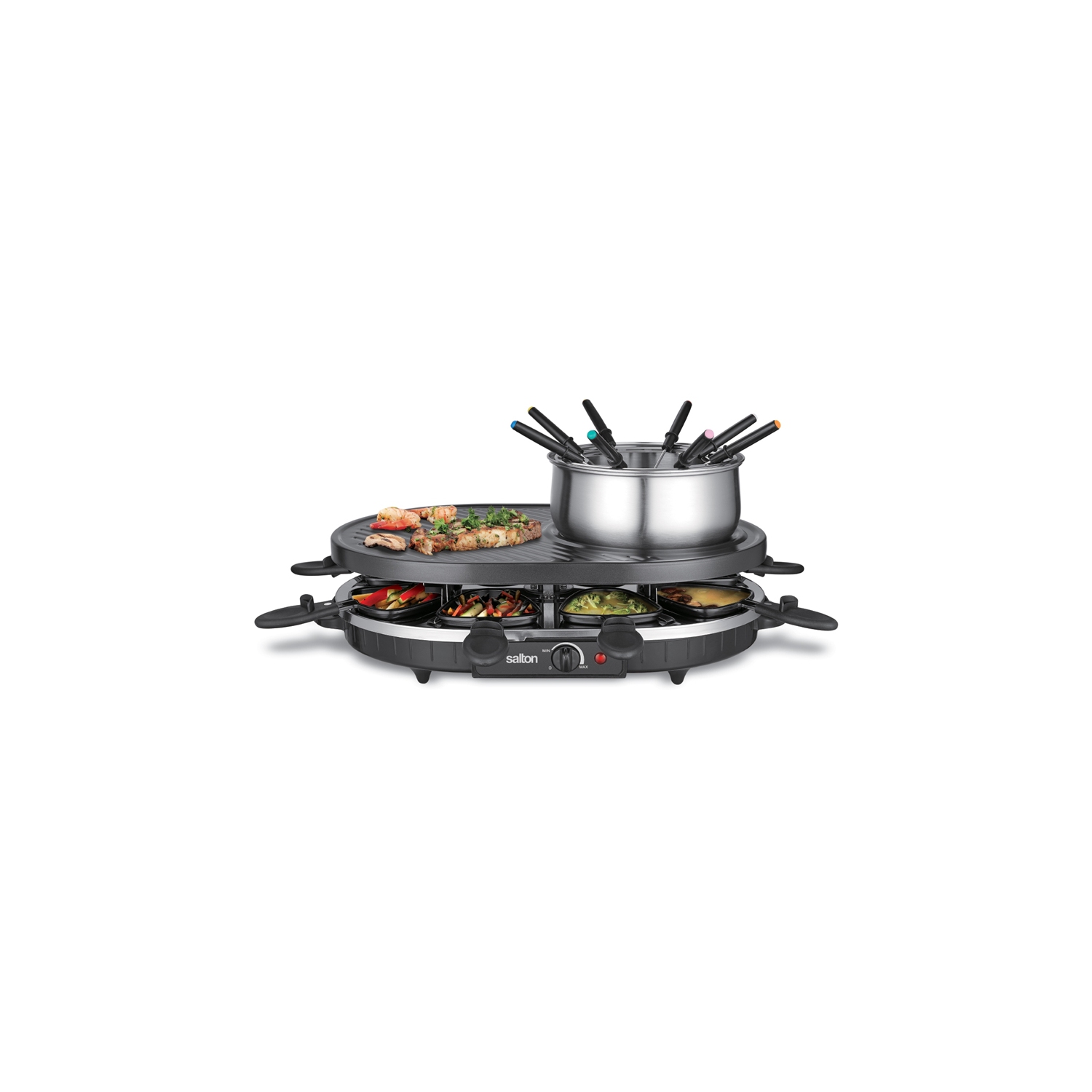 Salton - Fondue and Raclette Grill Serving Set, Includes All Accessories, Black