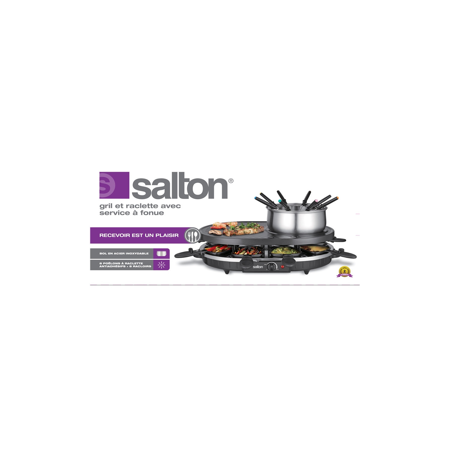 Salton - Fondue and Raclette Grill Serving Set, Includes All Accessories, Black