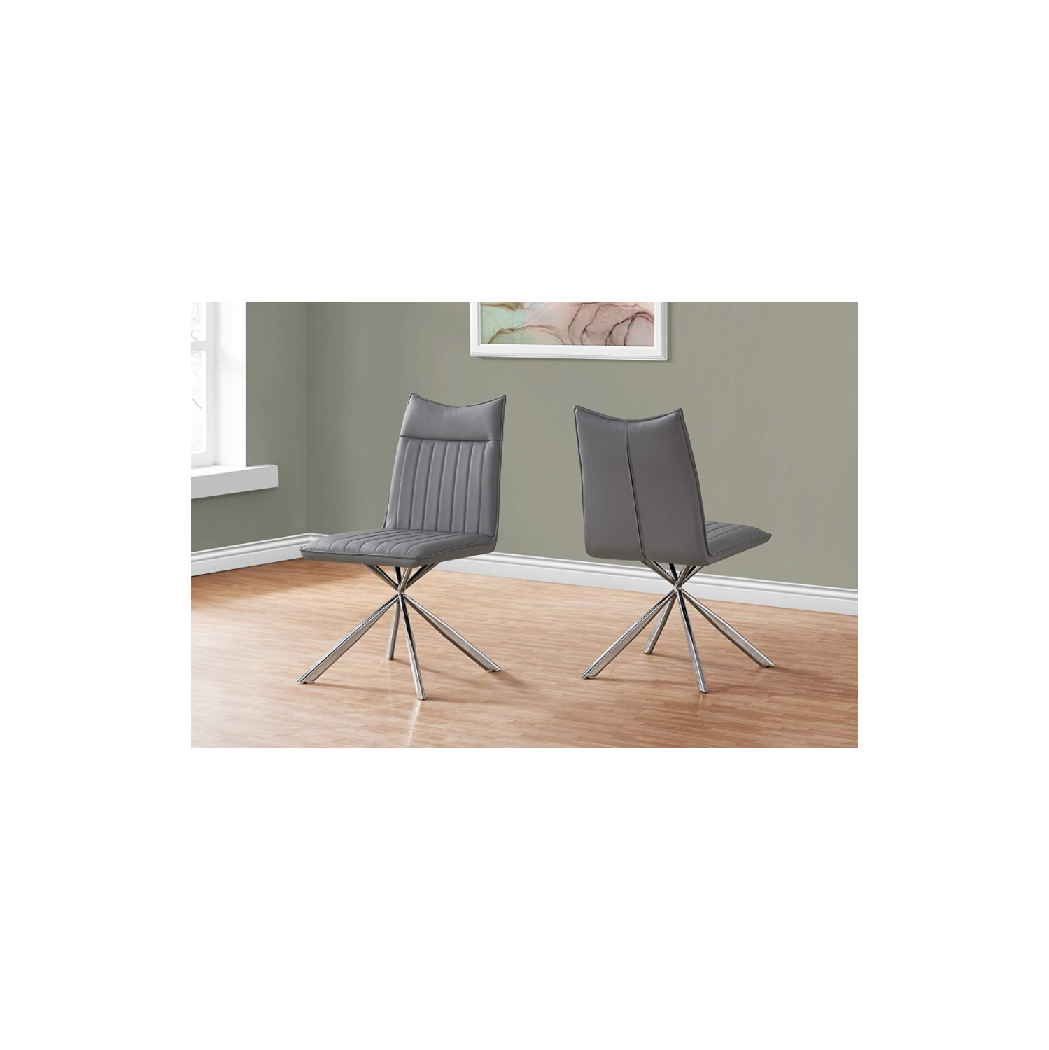 Dining Chair, 2-pack with Chrome Legs, Grey