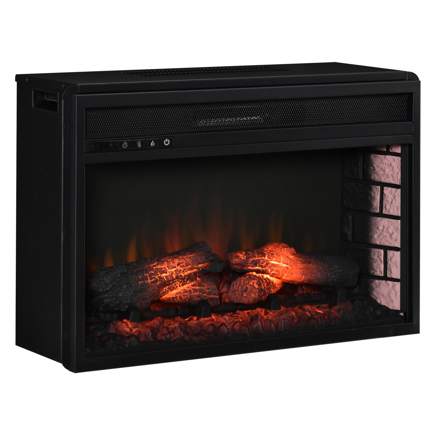 HOMCOM 27" Electric Fireplace Insert, Retro Recessed Fireplace Heater with Realistic Log Flame, Remote Control, Adjustable Brightness, 1400W, Black