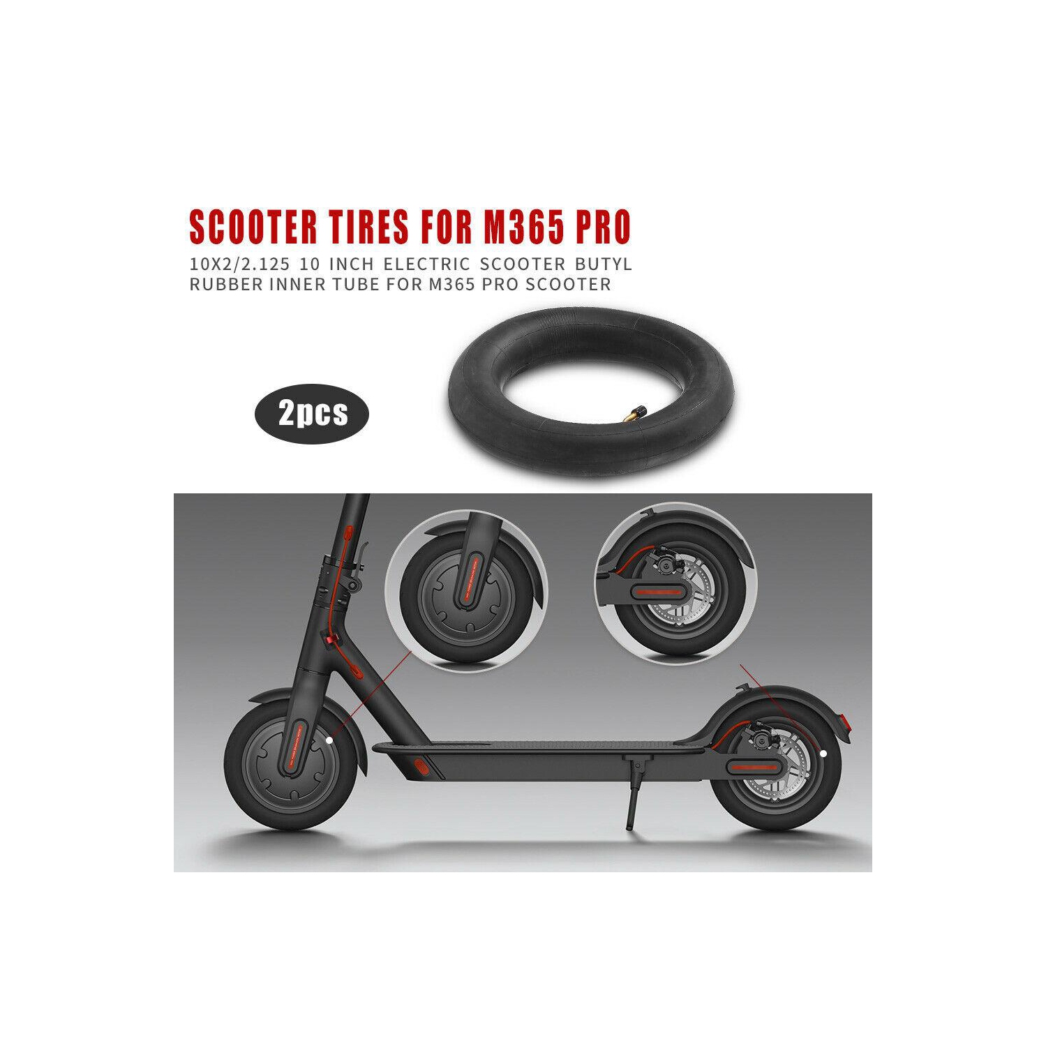 Tube intérieur pneumatique en caoutchouc 10x2,5/2.15 Trottinette électrique pour M365 PRO (2 pièces