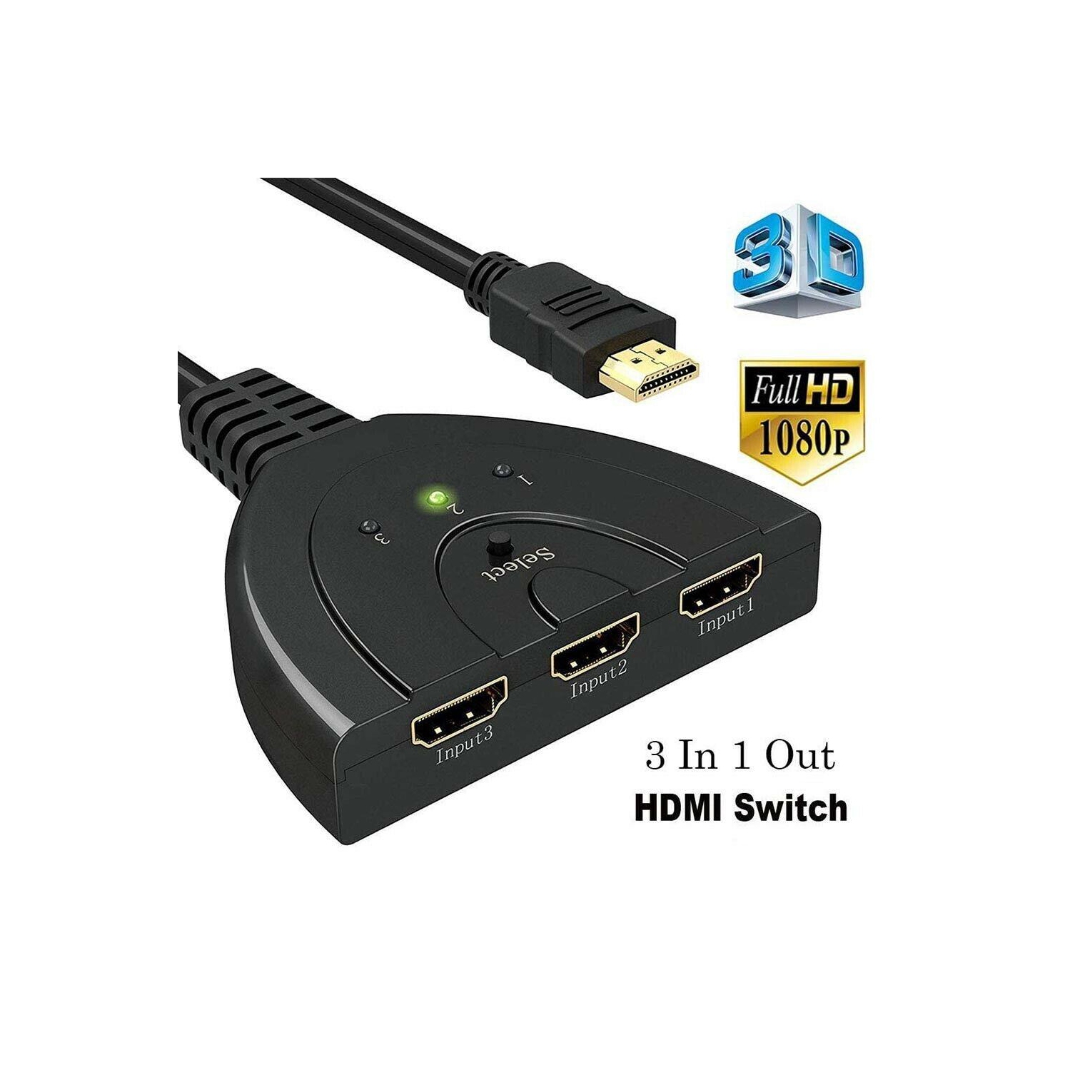 3 Port HDMI-compatible HUB Switch 1080P HD 3 in 1 out Video Audio Splitter
