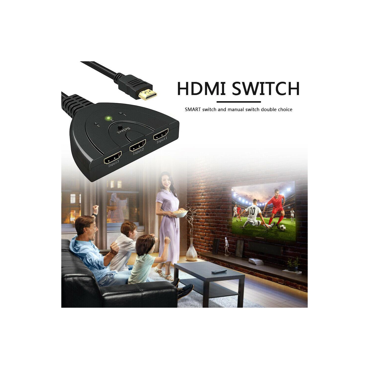 3 Port HDMI-compatible HUB Switch 1080P HD 3 in 1 out Video Audio Splitter