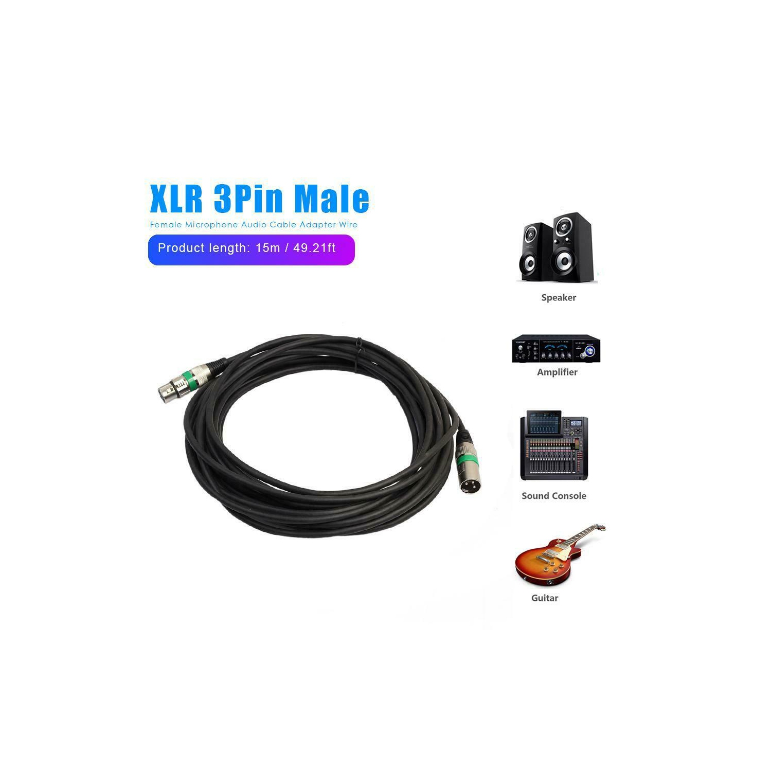 Câble adaptateur audio XLR mâle à XLR femelle 3 broches pour microphone