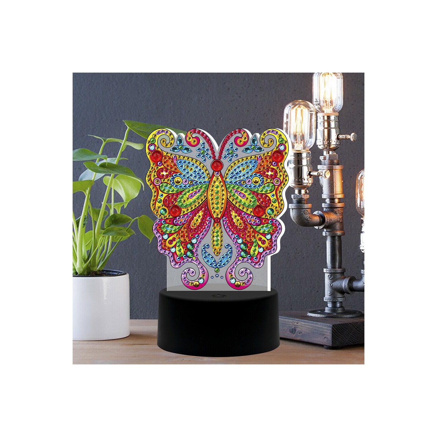 Décoration de nuit en forme de papillon à DEL de broderie et de diamant