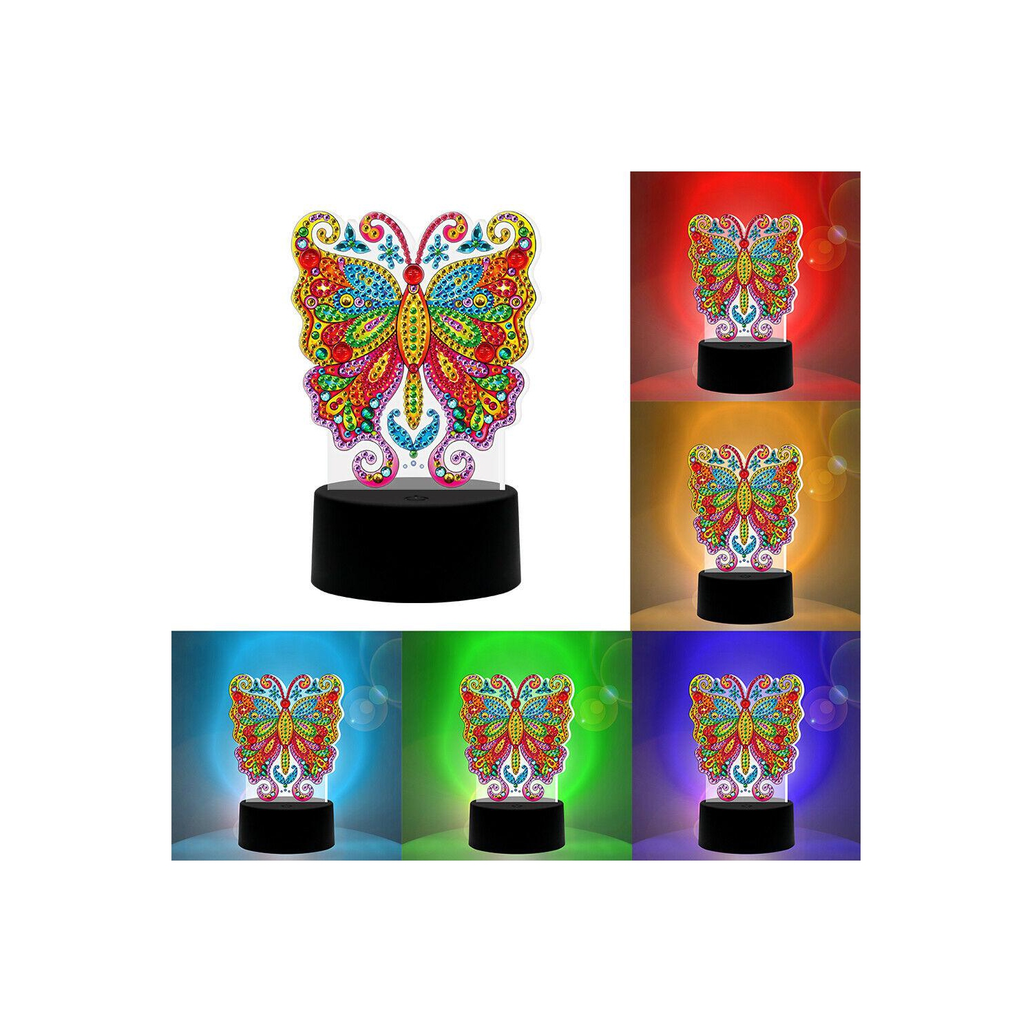 Décoration de nuit en forme de papillon à DEL de broderie et de diamant