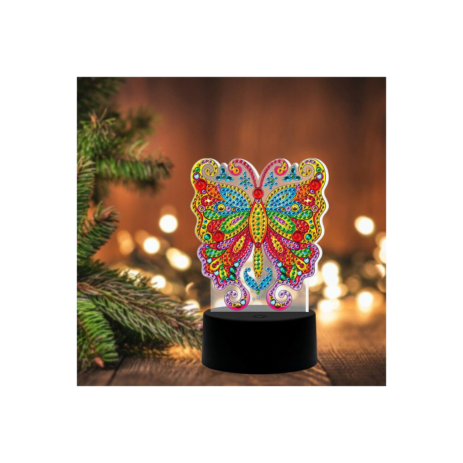 Décoration de nuit en forme de papillon à DEL de broderie et de diamant