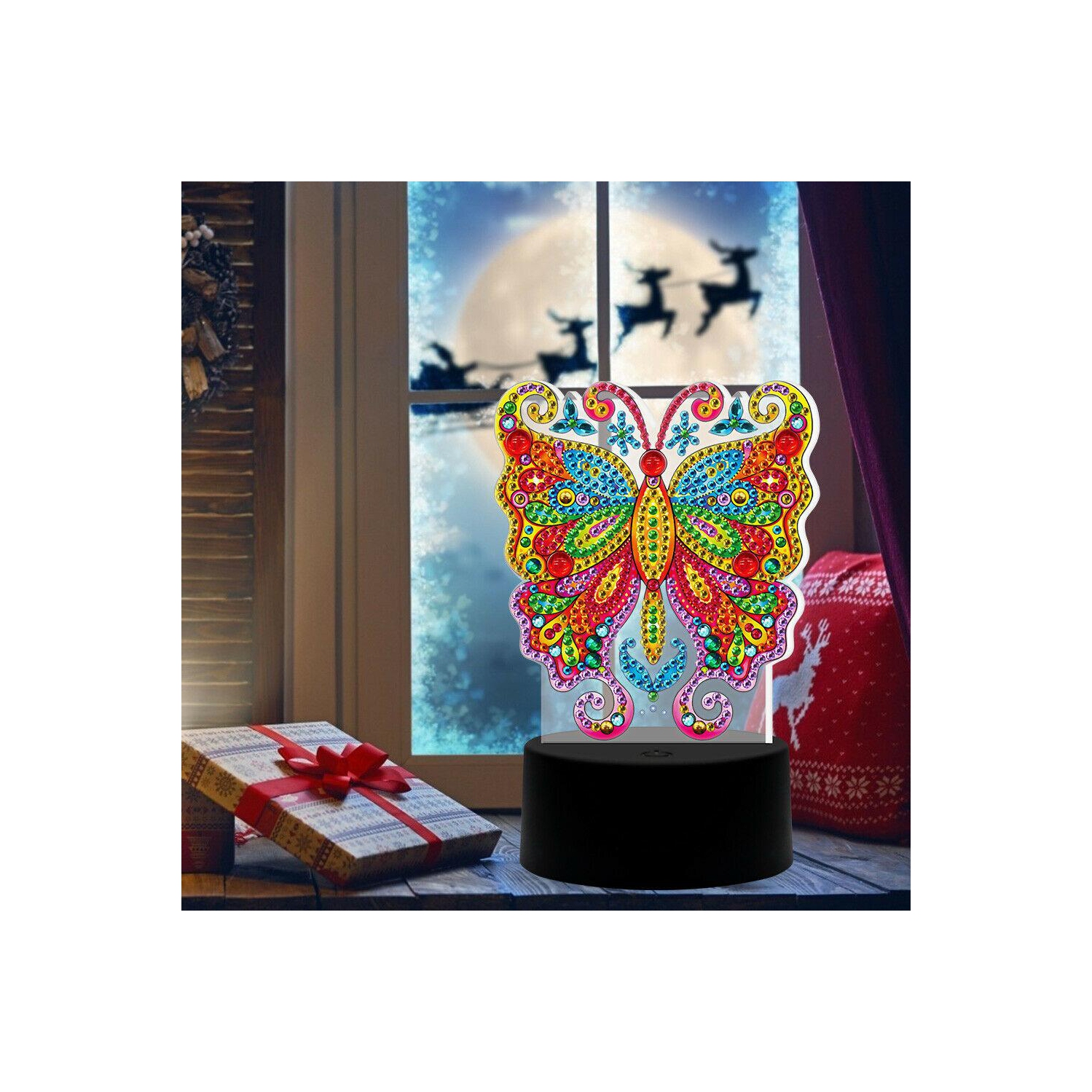 Décoration de nuit en forme de papillon à DEL de broderie et de diamant
