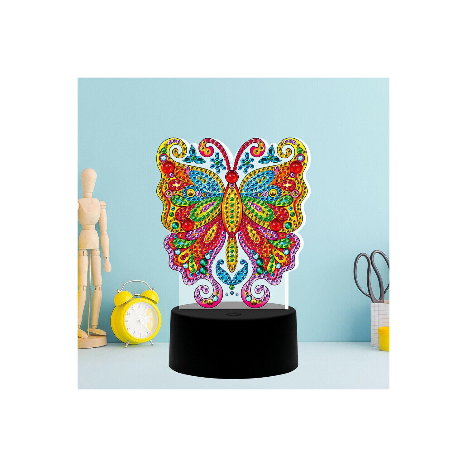 Décoration de nuit en forme de papillon à DEL de broderie et de diamant