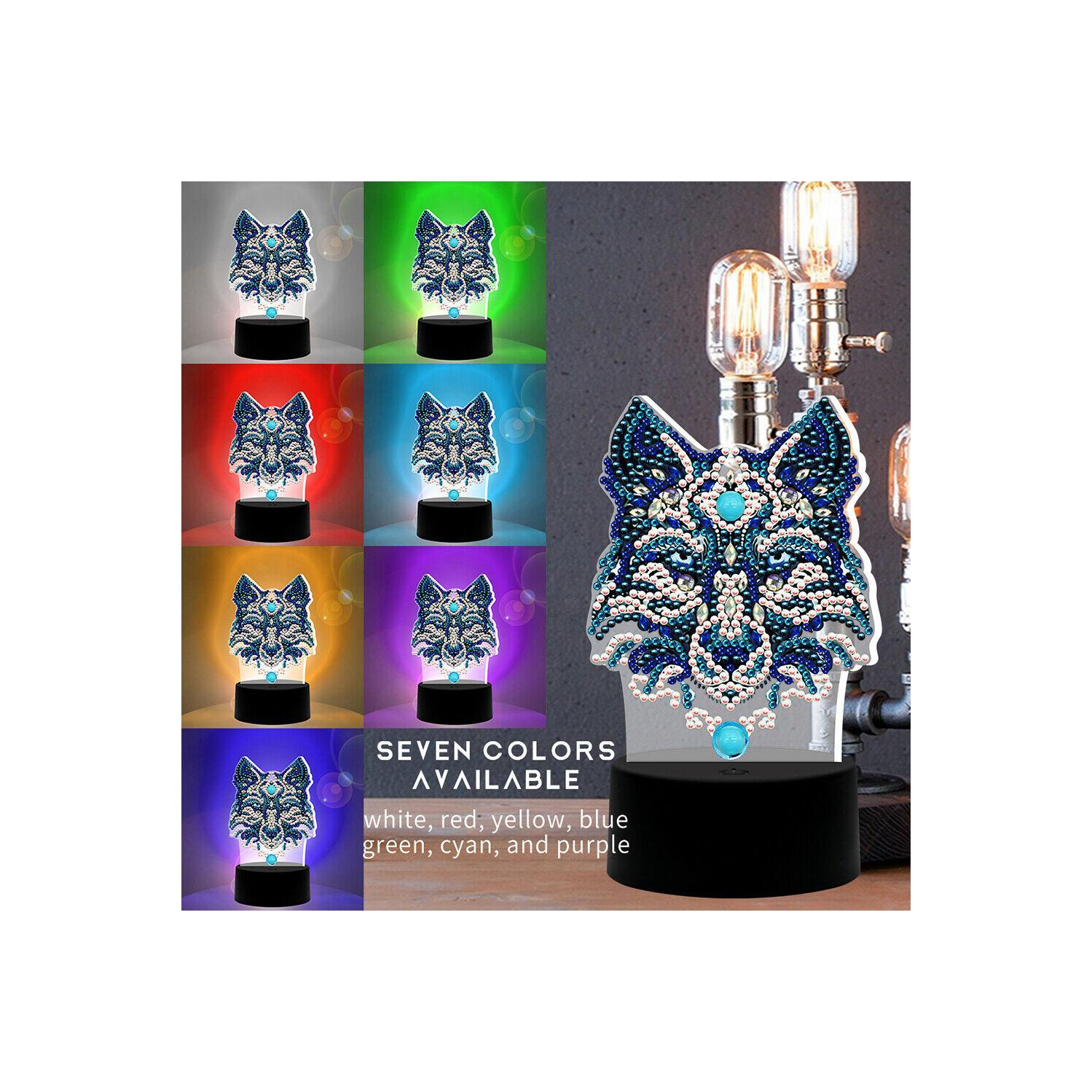 DIY Wolf Diamond Painting LED Light Embroidery Night Lamp Home Desk Decor