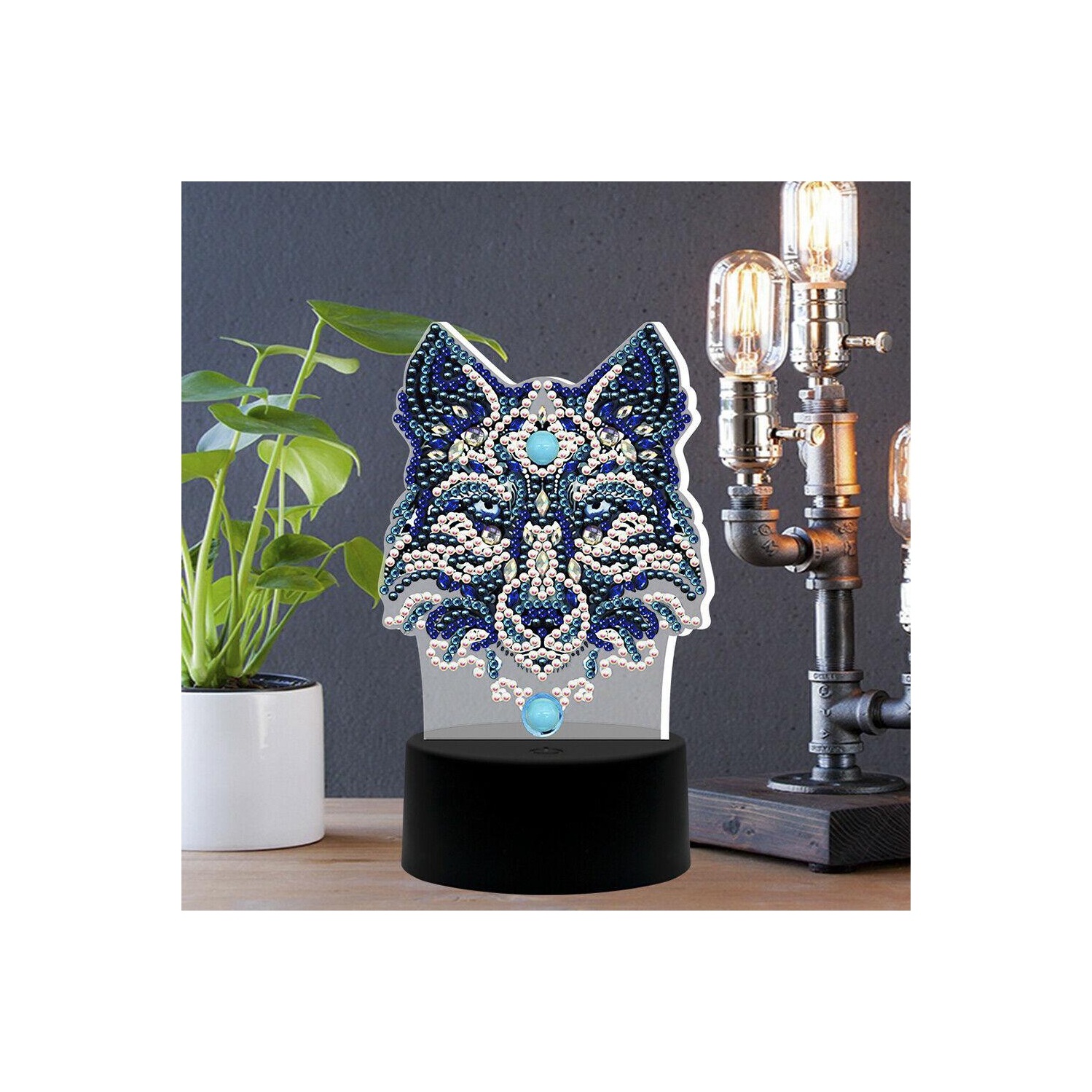 DIY Wolf Diamond Painting LED Light Embroidery Night Lamp Home Desk Decor