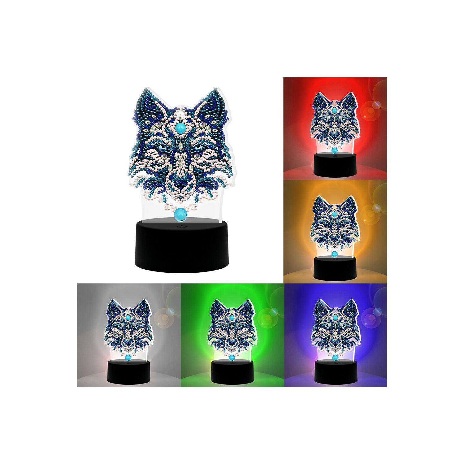 DIY Wolf Diamond Painting LED Light Embroidery Night Lamp Home Desk Decor