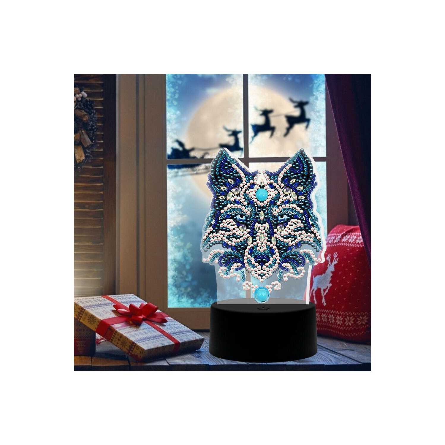 DIY Wolf Diamond Painting LED Light Embroidery Night Lamp Home Desk Decor