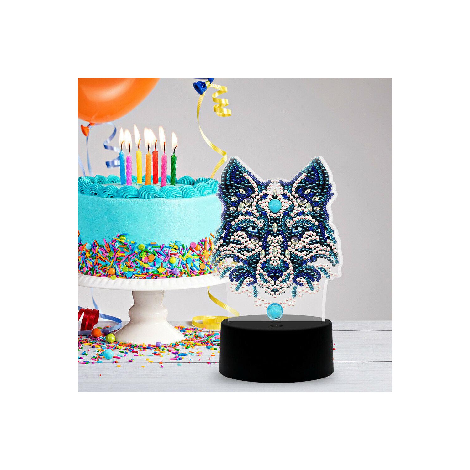 DIY Wolf Diamond Painting LED Light Embroidery Night Lamp Home Desk Decor