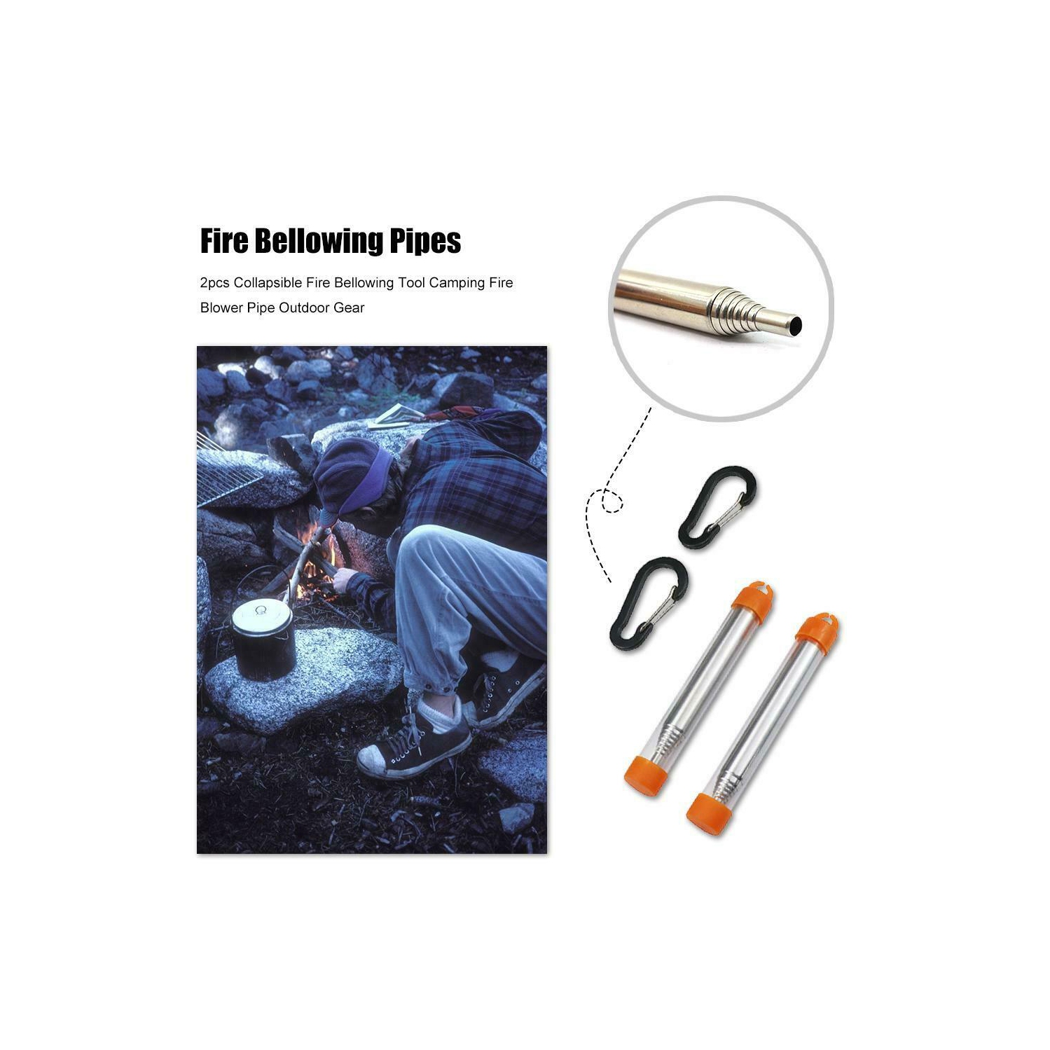 Collapsible Fire Bellowing Tool Outdoor Camping Gear Fire Blower Pipes Pack  2