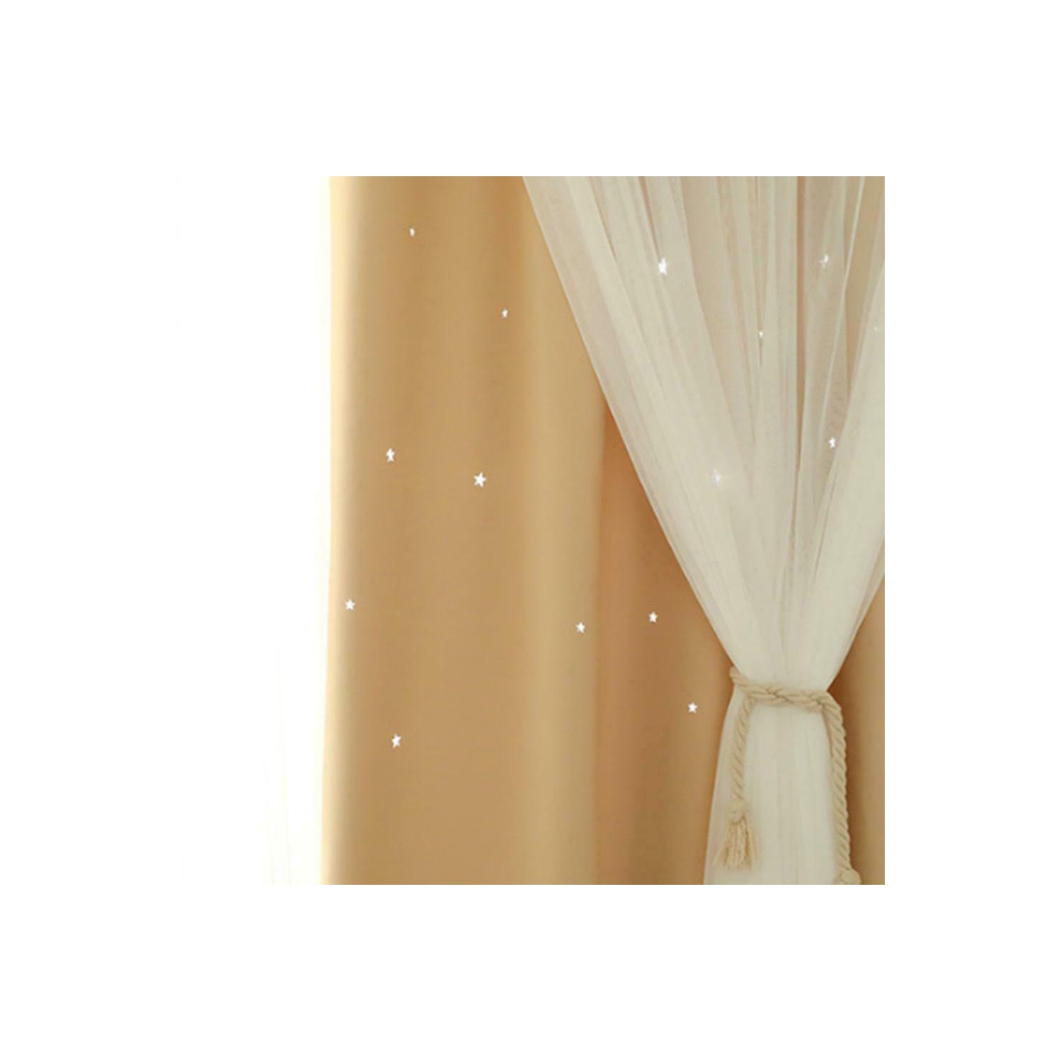 2pcs Hollowed Star Shading Window Curtain Drapes Purdah for Home(Ivory)