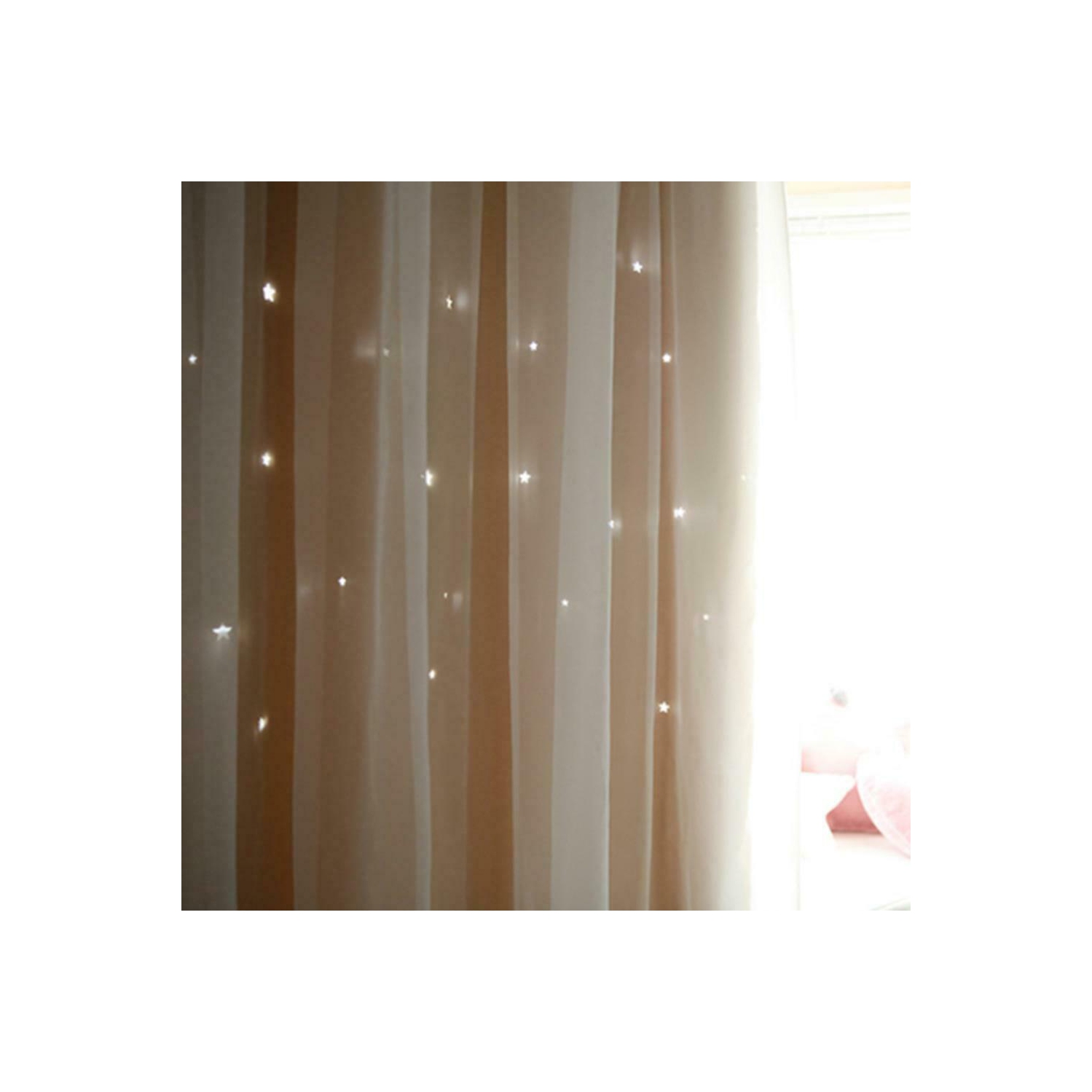2pcs Hollowed Star Shading Window Curtain Drapes Purdah for Home(Ivory)