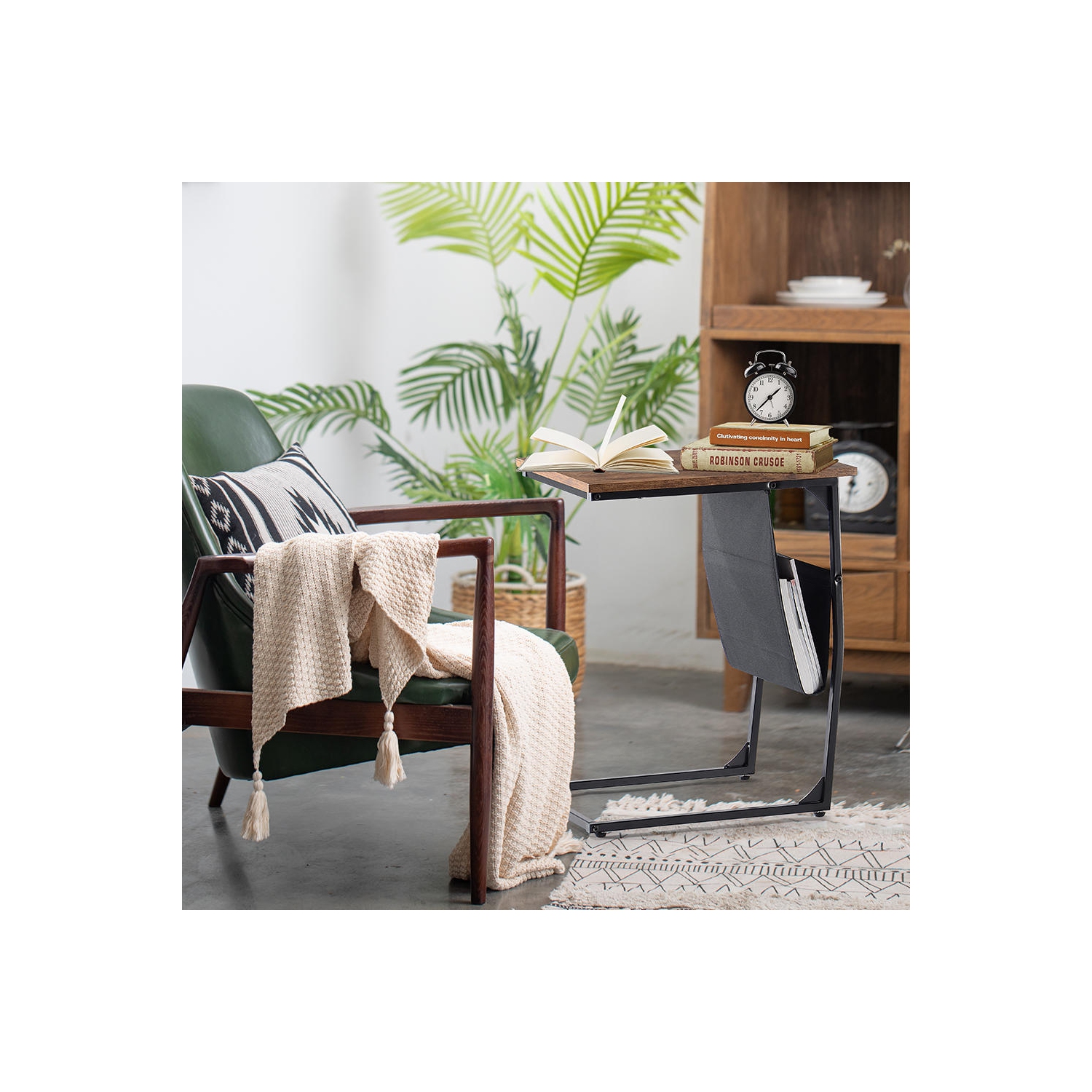 Table d'appoint de canapé en forme de C, table basse de bout avec porte-revues en tissu et pochette d'appoint pour la chambre à coucher du salon