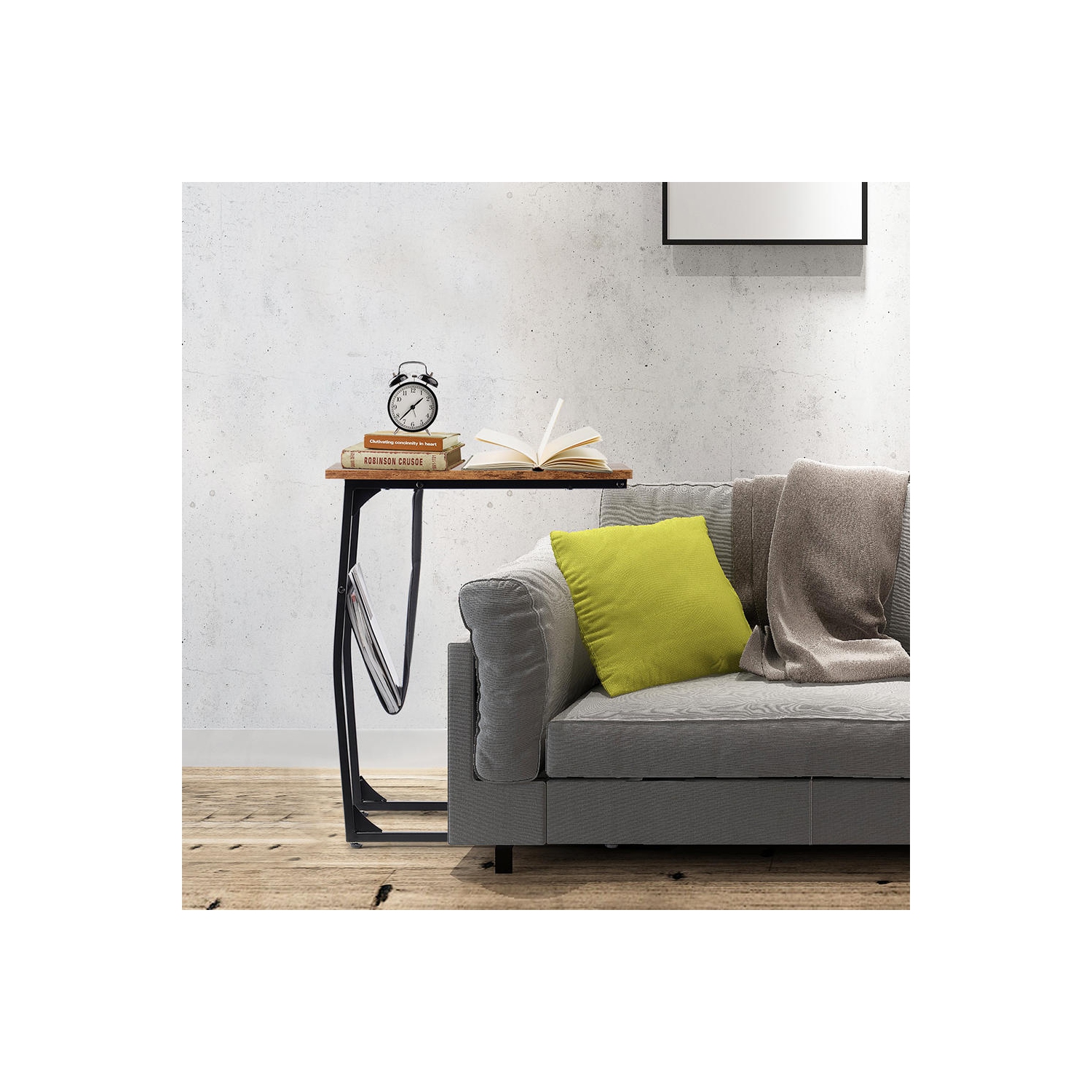 Table d'appoint de canapé en forme de C, table basse de bout avec porte-revues en tissu et pochette d'appoint pour la chambre à coucher du salon