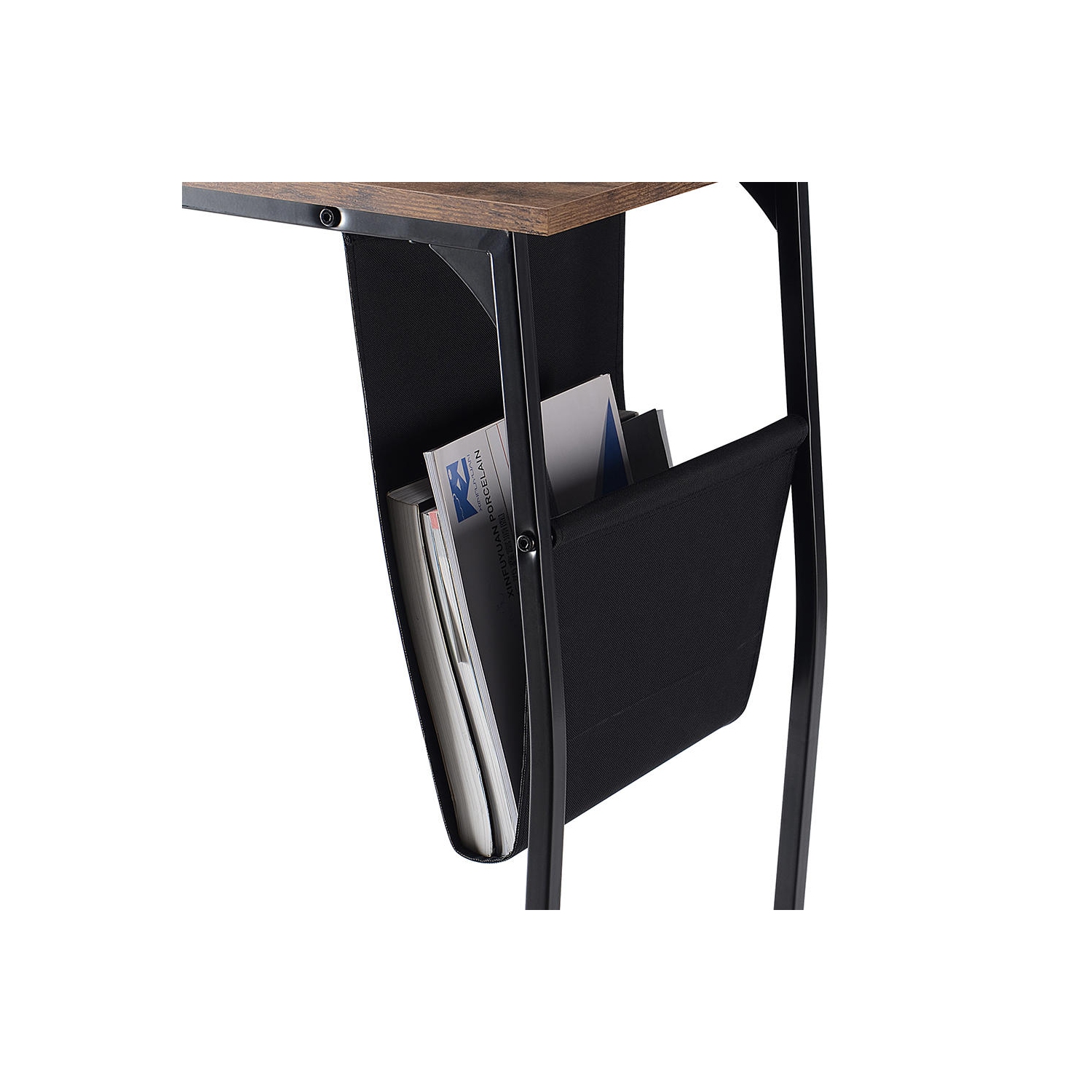 Table d'appoint de canapé en forme de C, table basse de bout avec porte-revues en tissu et pochette d'appoint pour la chambre à coucher du salon