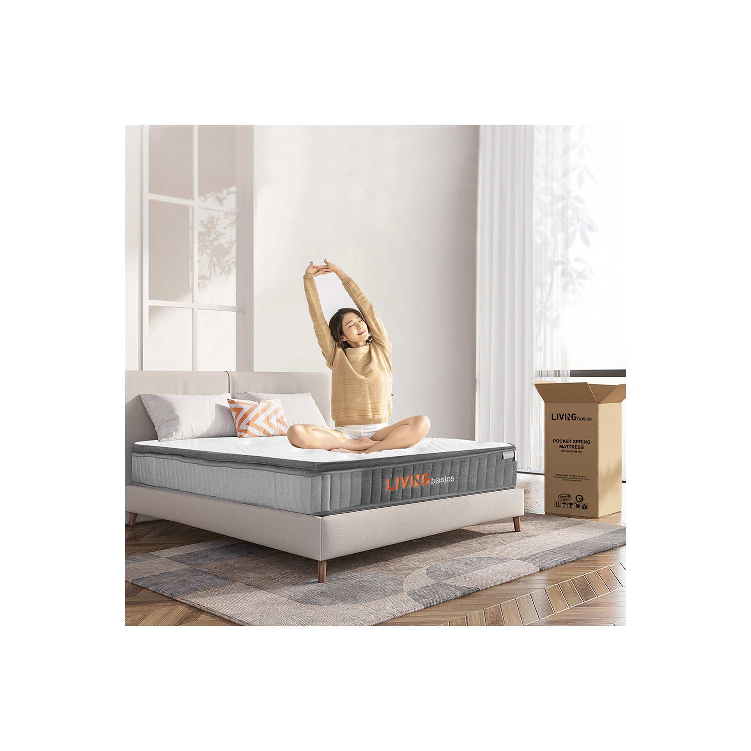 Queen Size Memory Foam Mattresses 10 Inch Pocket Spring Mattress for Back Pain Relief /Motion Isolation & Cool Sleep