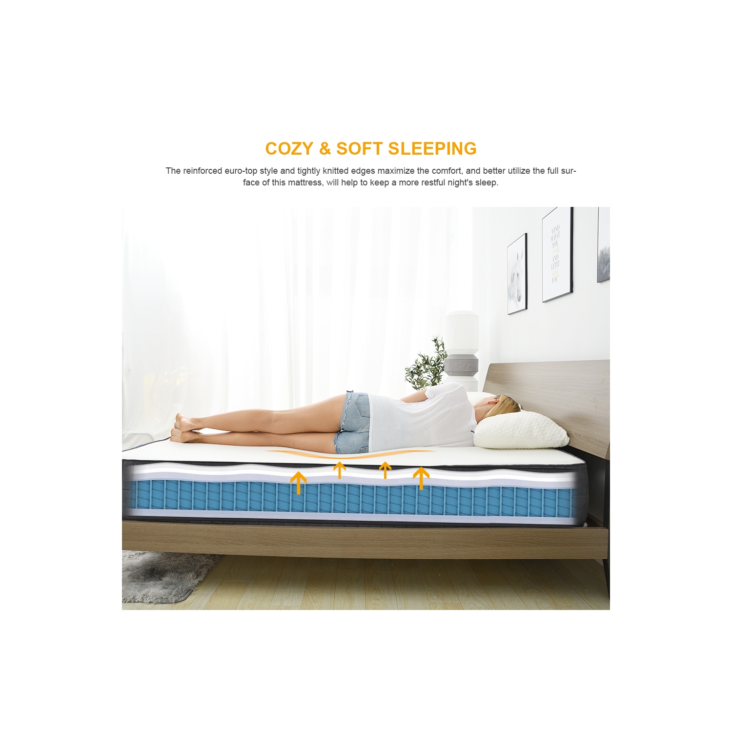 Queen Size Memory Foam Mattresses 10 Inch Pocket Spring Mattress for Back Pain Relief /Motion Isolation & Cool Sleep