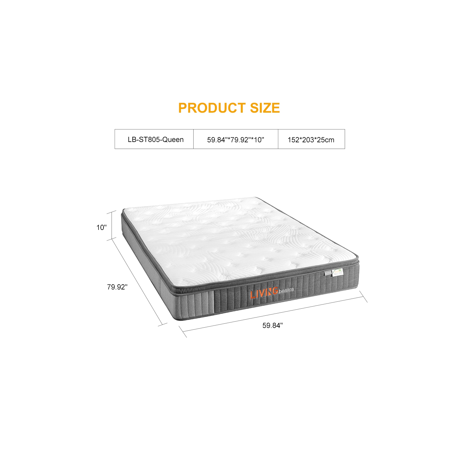 Queen Size Memory Foam Mattresses 10 Inch Pocket Spring Mattress for Back Pain Relief /Motion Isolation & Cool Sleep