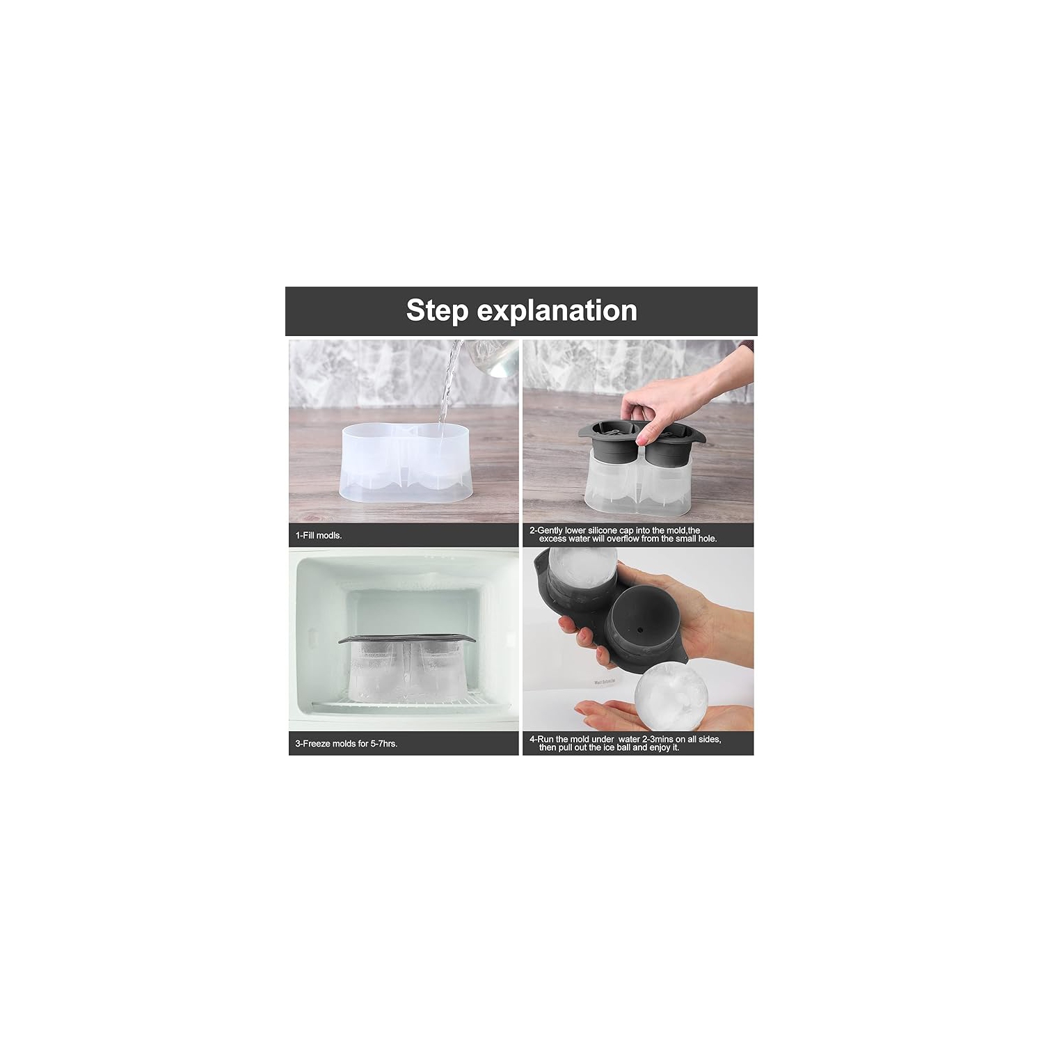 ISTAR Round Ice Cube Mold, Double 2.5 Inches Large Ice Balls Maker with Lid Silicone Ice Sphere Tray Suitable for Cocktails, Whiskey, Drink