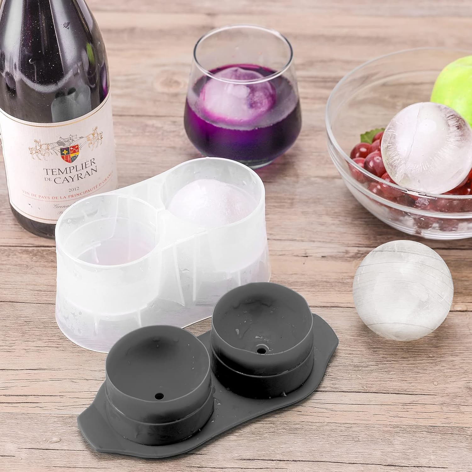ISTAR Round Ice Cube Mold, Double 2.5 Inches Large Ice Balls Maker with Lid Silicone Ice Sphere Tray Suitable for Cocktails, Whiskey, Drink