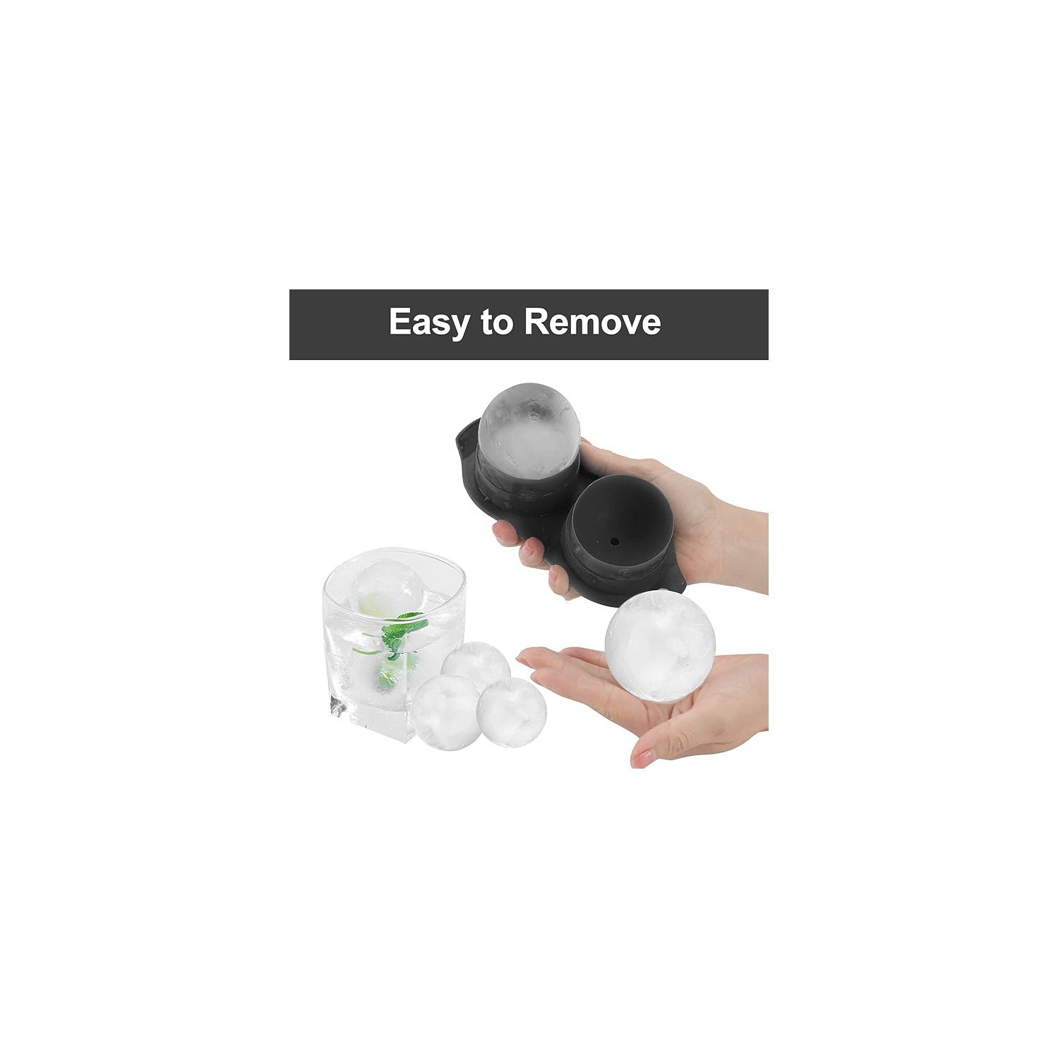 ISTAR Round Ice Cube Mold, Double 2.5 Inches Large Ice Balls Maker with Lid Silicone Ice Sphere Tray Suitable for Cocktails, Whiskey, Drink