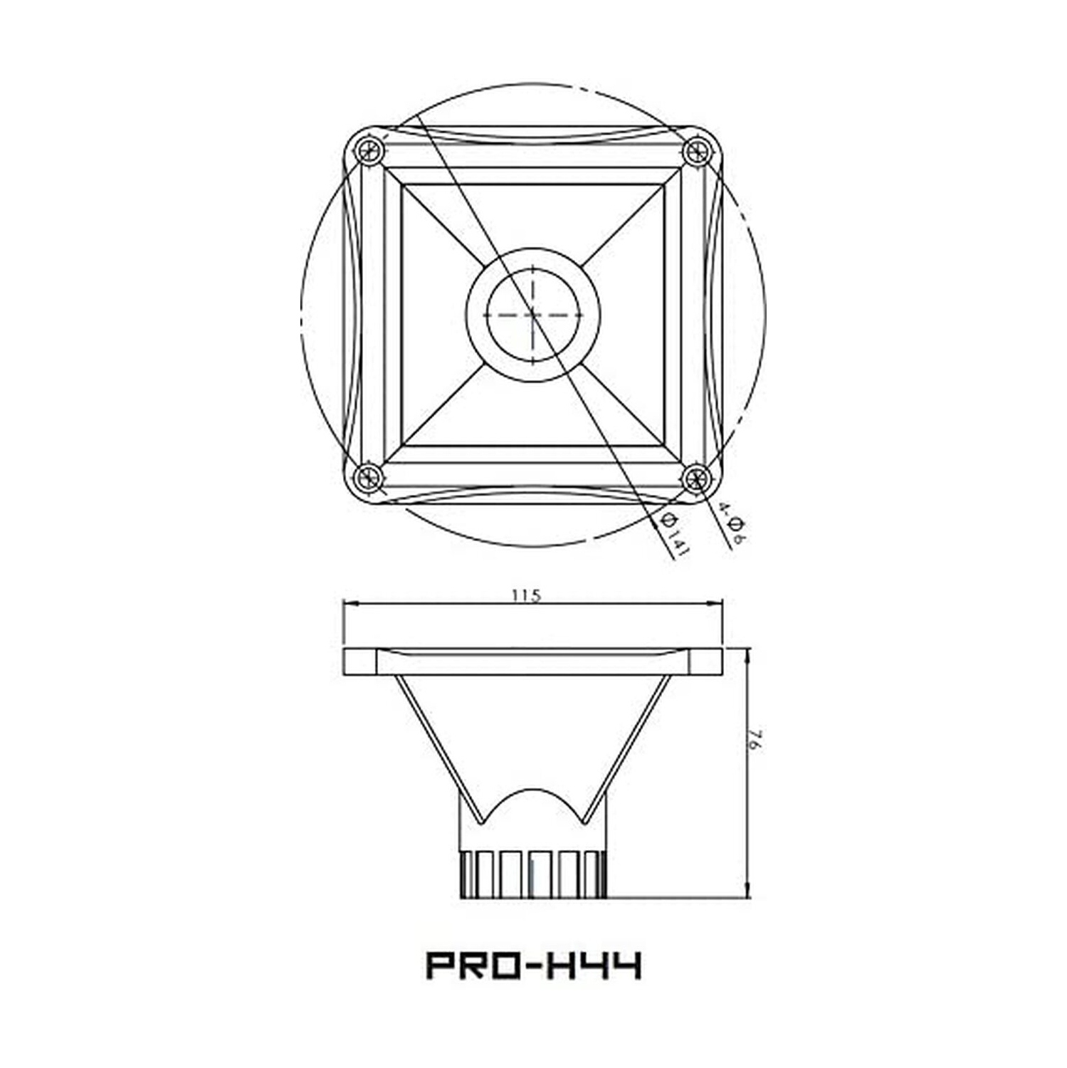 DS18 PRO-H44 Black Universal Square Driver Tweeter Horn Body Easy Twist On/Off Installation