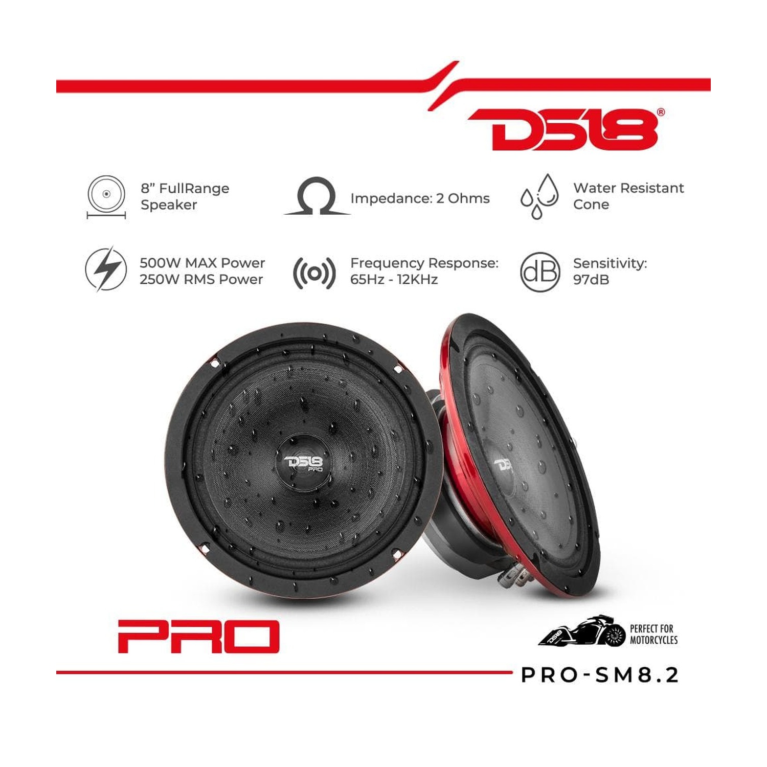 Haut-parleur de fréquences moyennes résistant à l’eau de 8 po PRO-SM8,2 Pro de DS18 - 2 ohms