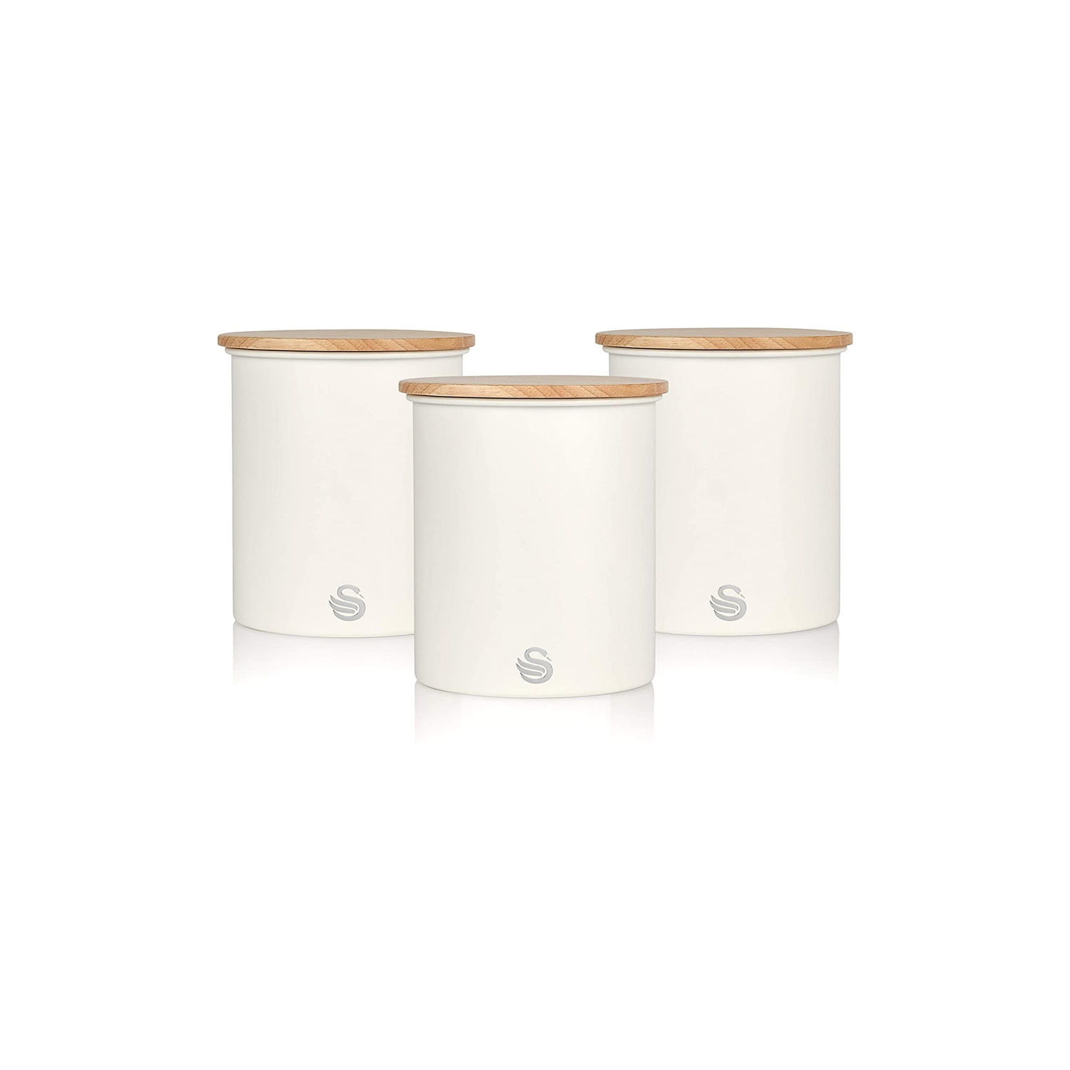 Swan - Set of 3 Nordic Collection Storage Canisters with Bamboo Lid, 1.84L Capacity, Matte White