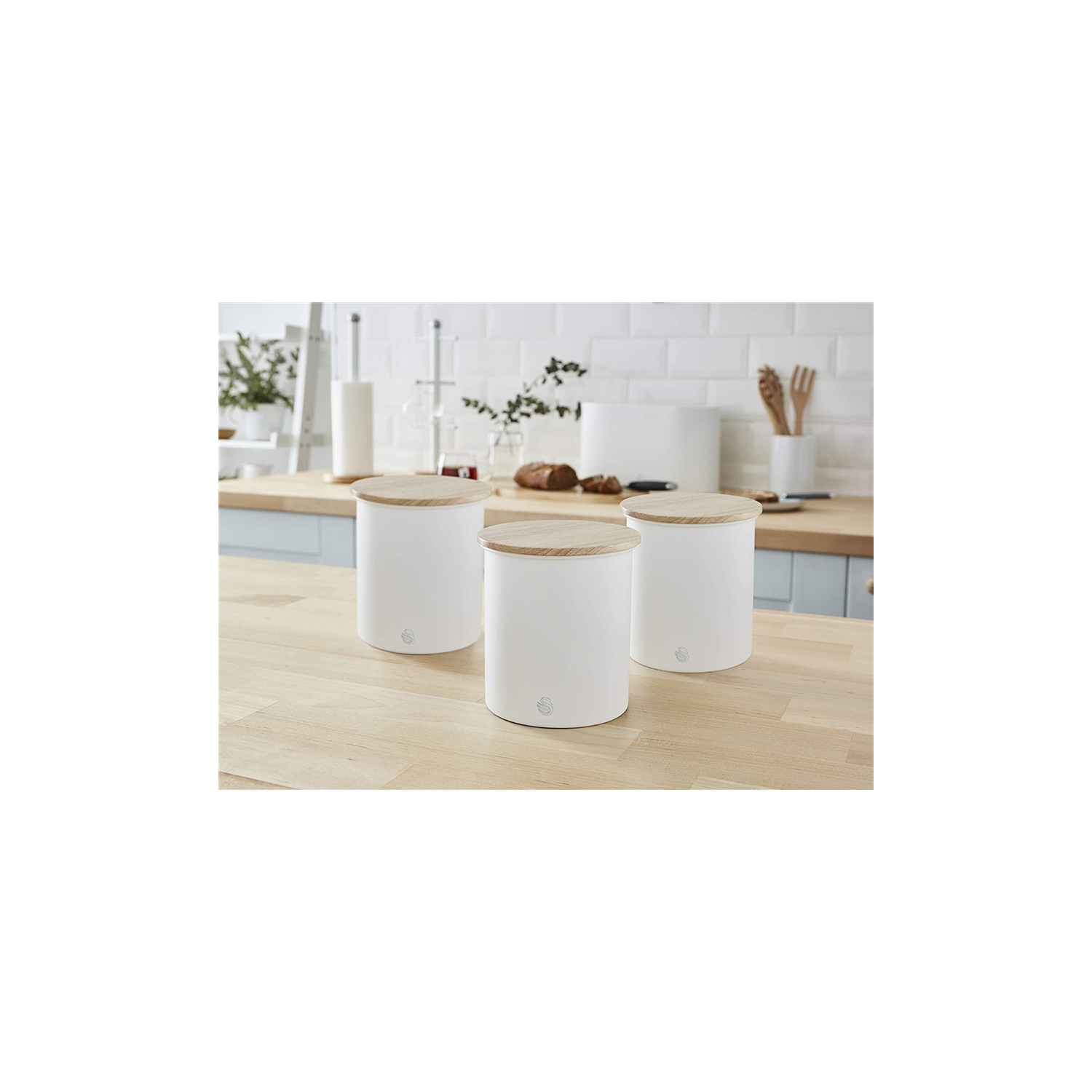 Swan - Set of 3 Nordic Collection Storage Canisters with Bamboo Lid, 1.84L Capacity, Matte White