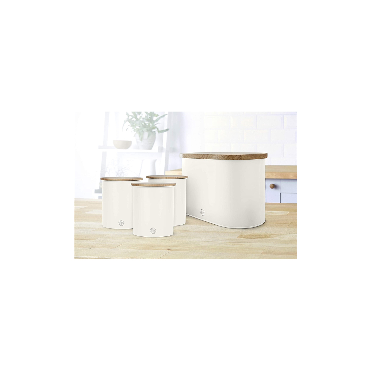Swan - Set of 3 Nordic Collection Storage Canisters with Bamboo Lid, 1.84L Capacity, Matte White