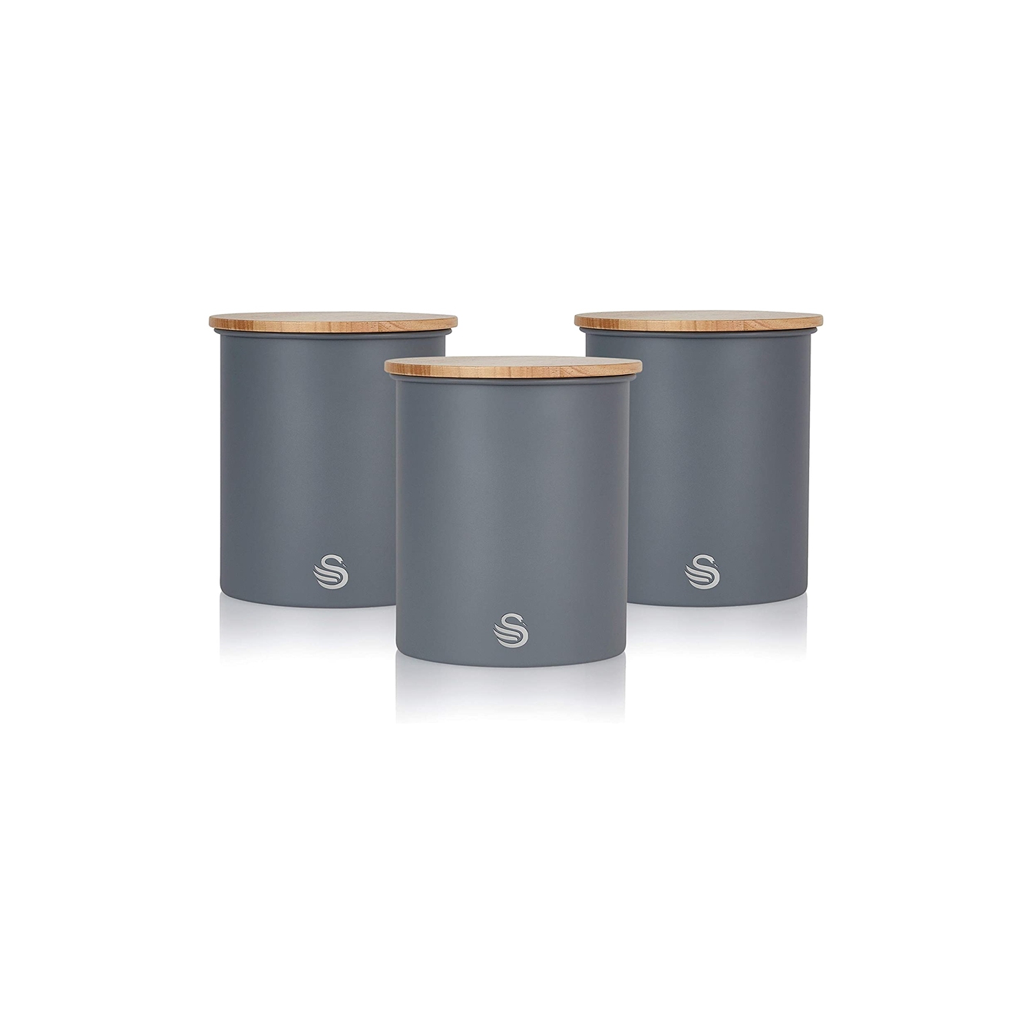 Swan - Set of 3 Nordic Collection Storage Canisters with Bamboo Lid, 1.84L Capacity, Matte Gray
